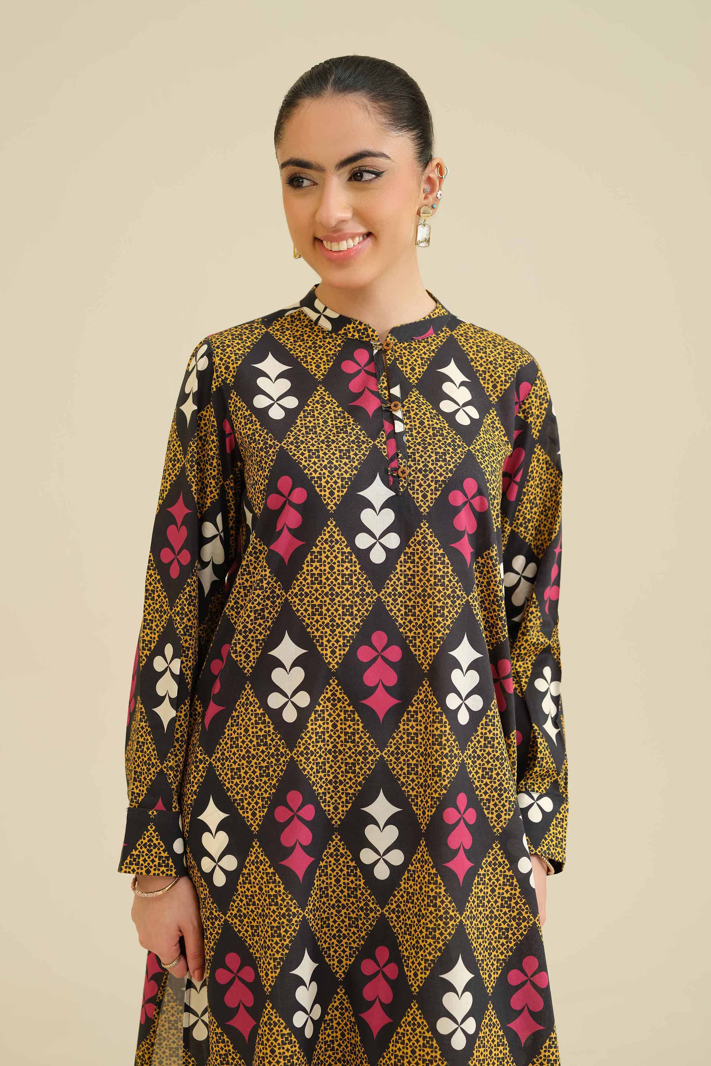 NishatUK - Black Printed Cambric 1-piece ready to wear Shirt