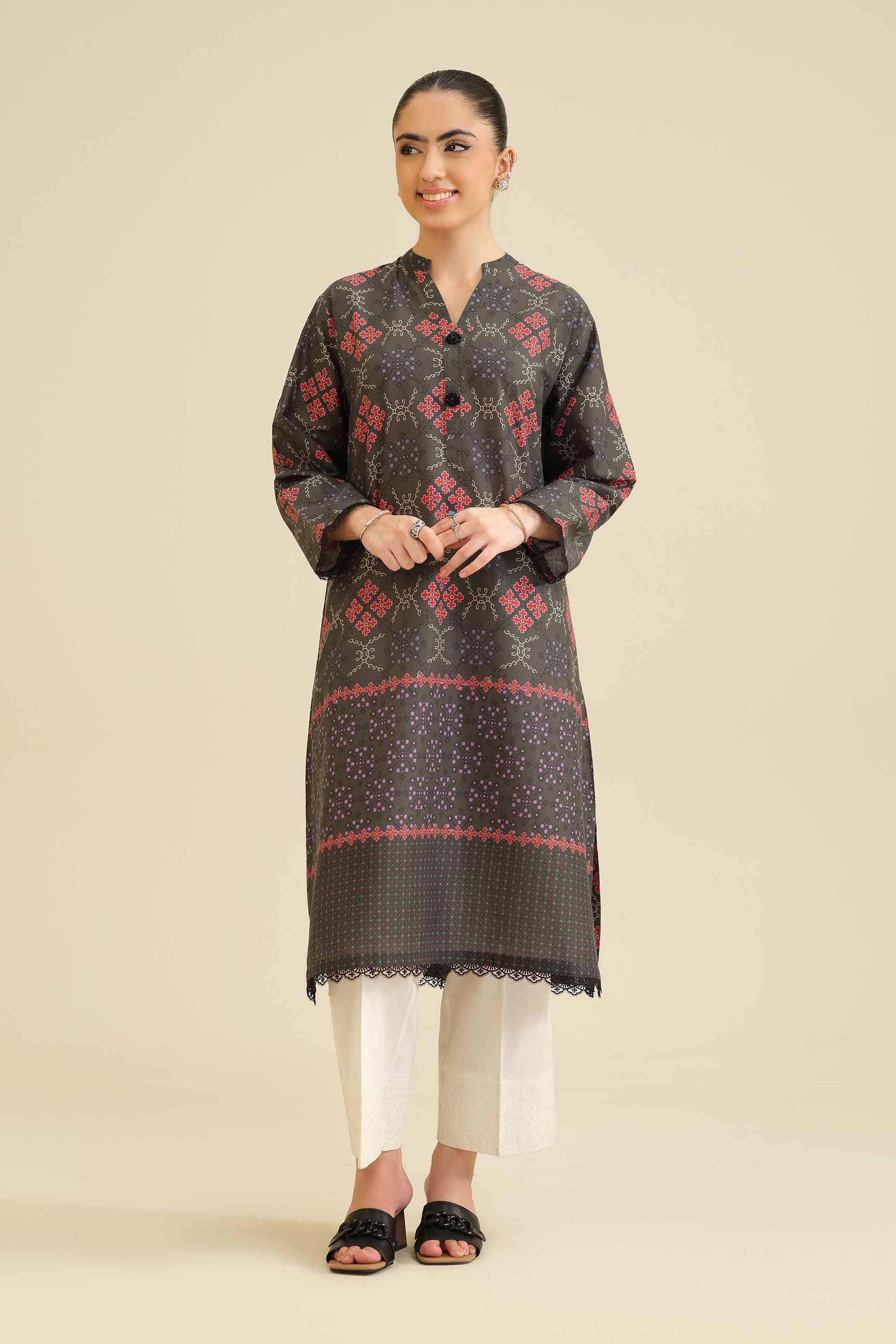 NishatUK - Grey Printed Cambric 1-piece ready to wear Shirt