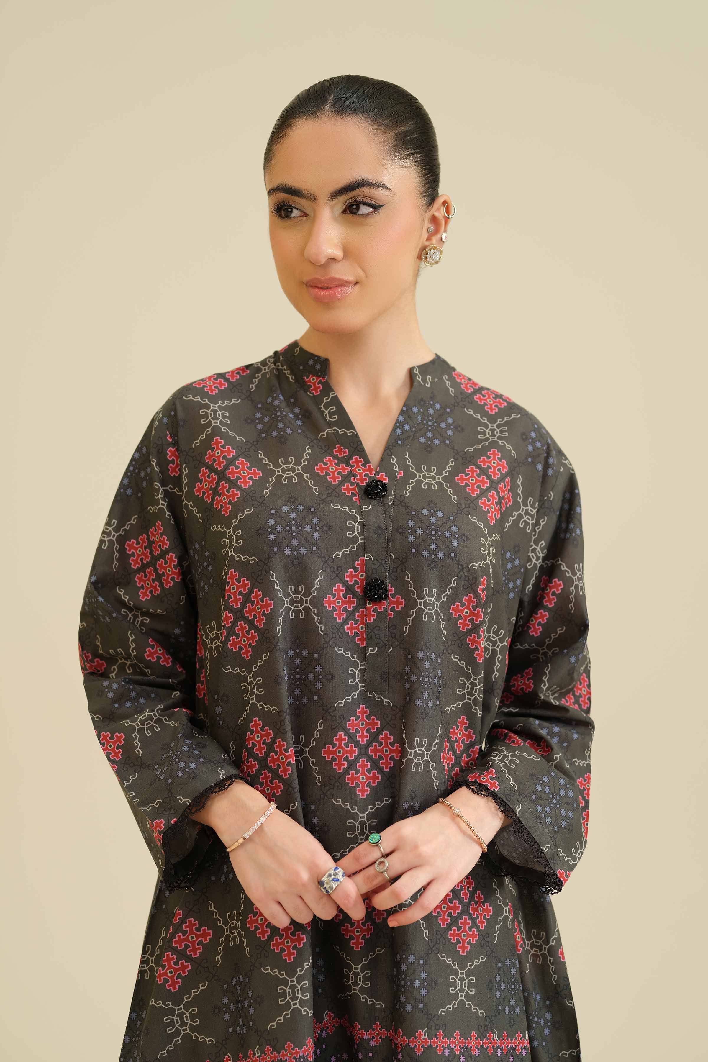 NishatUK - Grey Printed Cambric 1-piece ready to wear Shirt