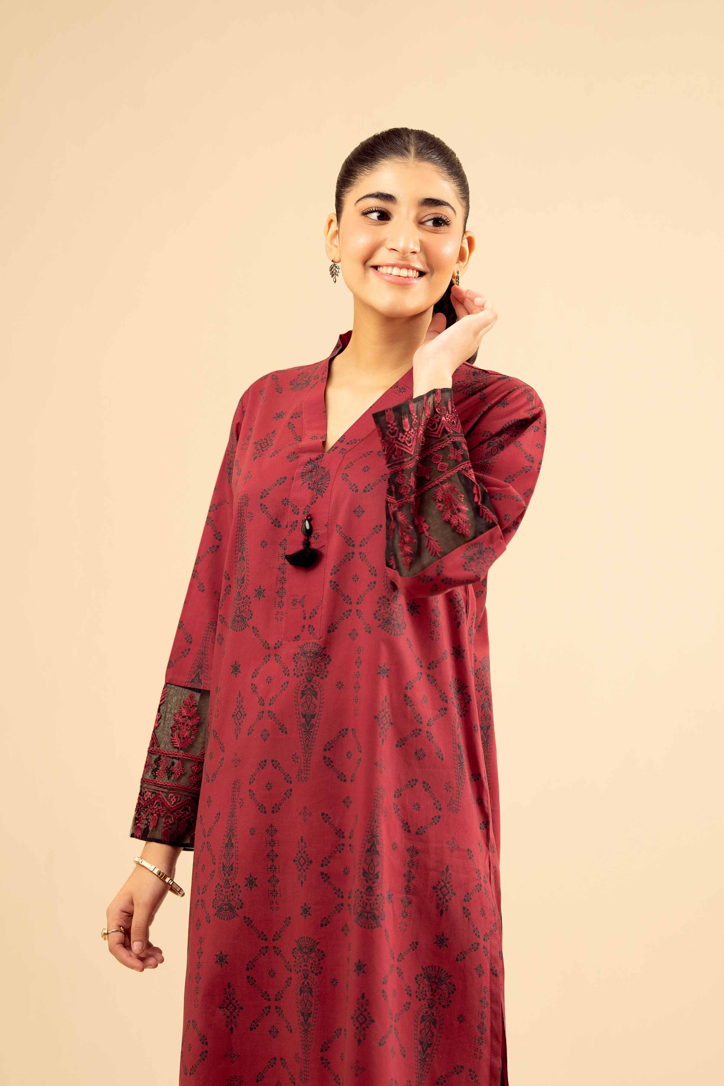 NishatUK - Maroon Embroidered Cambric 2-piece ready to wear Dress
