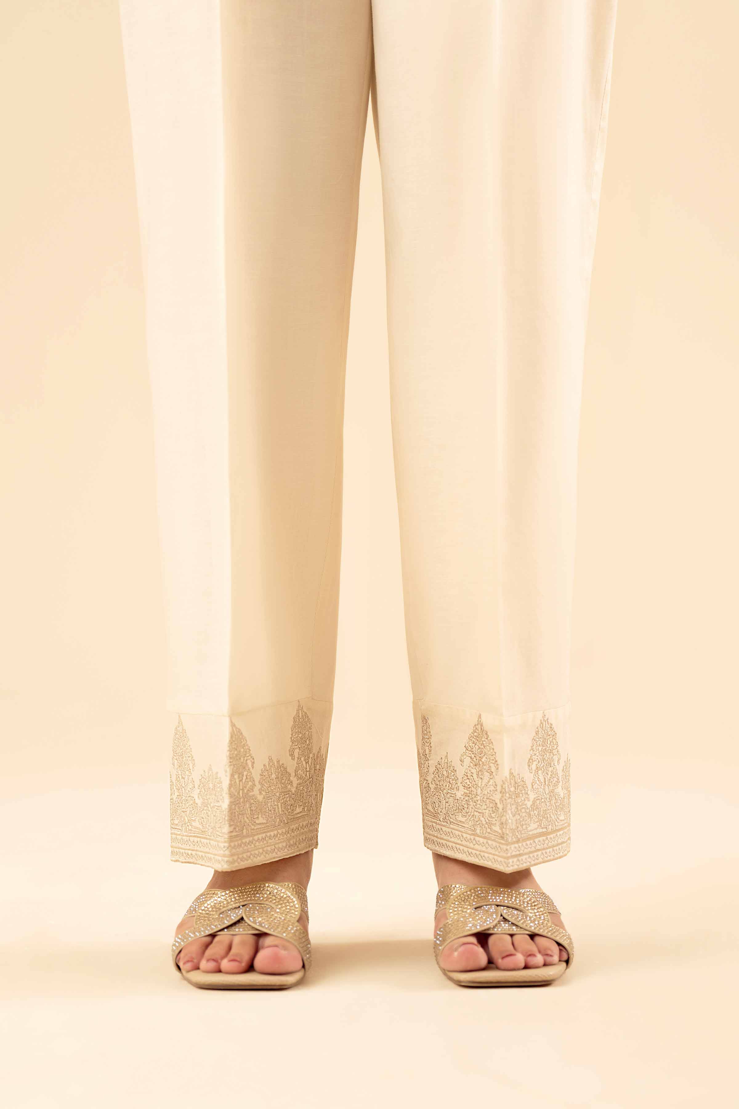 NishatUK - Beige Embroidered Cambric 1-piece ready to wear Trouser