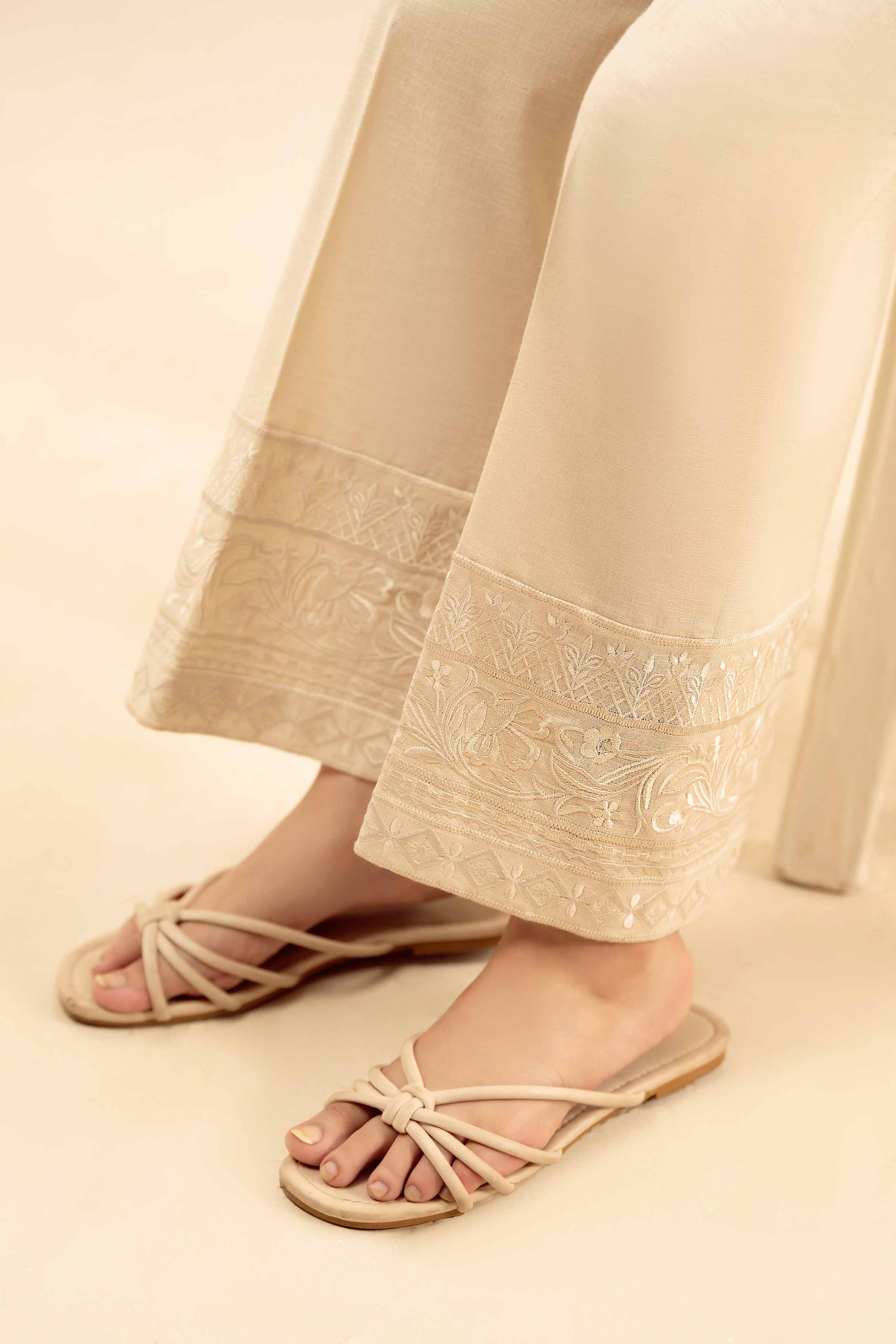 NishatUK - Off White Embroidered Karandi 1-piece ready to wear Trouser