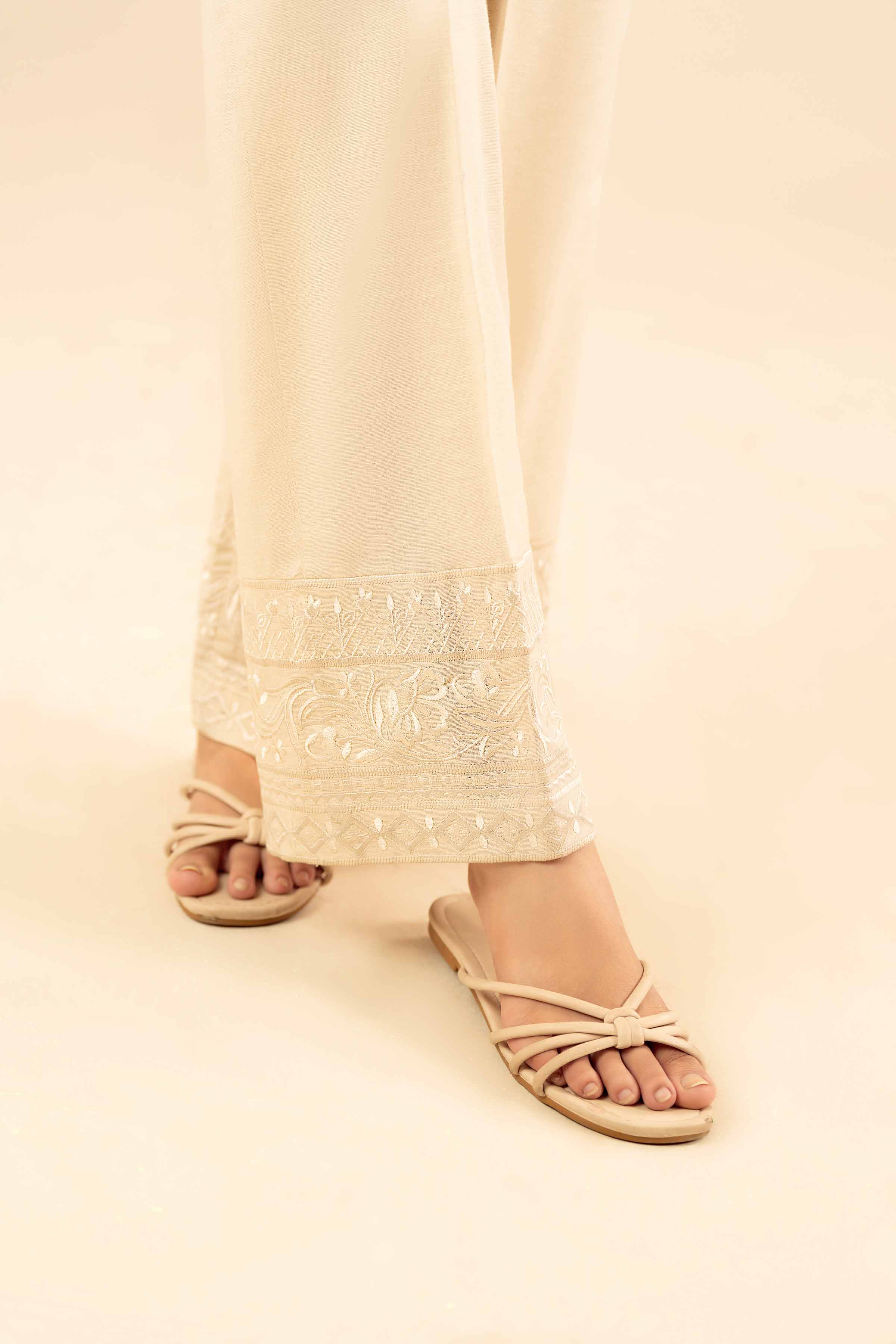 NishatUK - Off White Embroidered Karandi 1-piece ready to wear Trouser