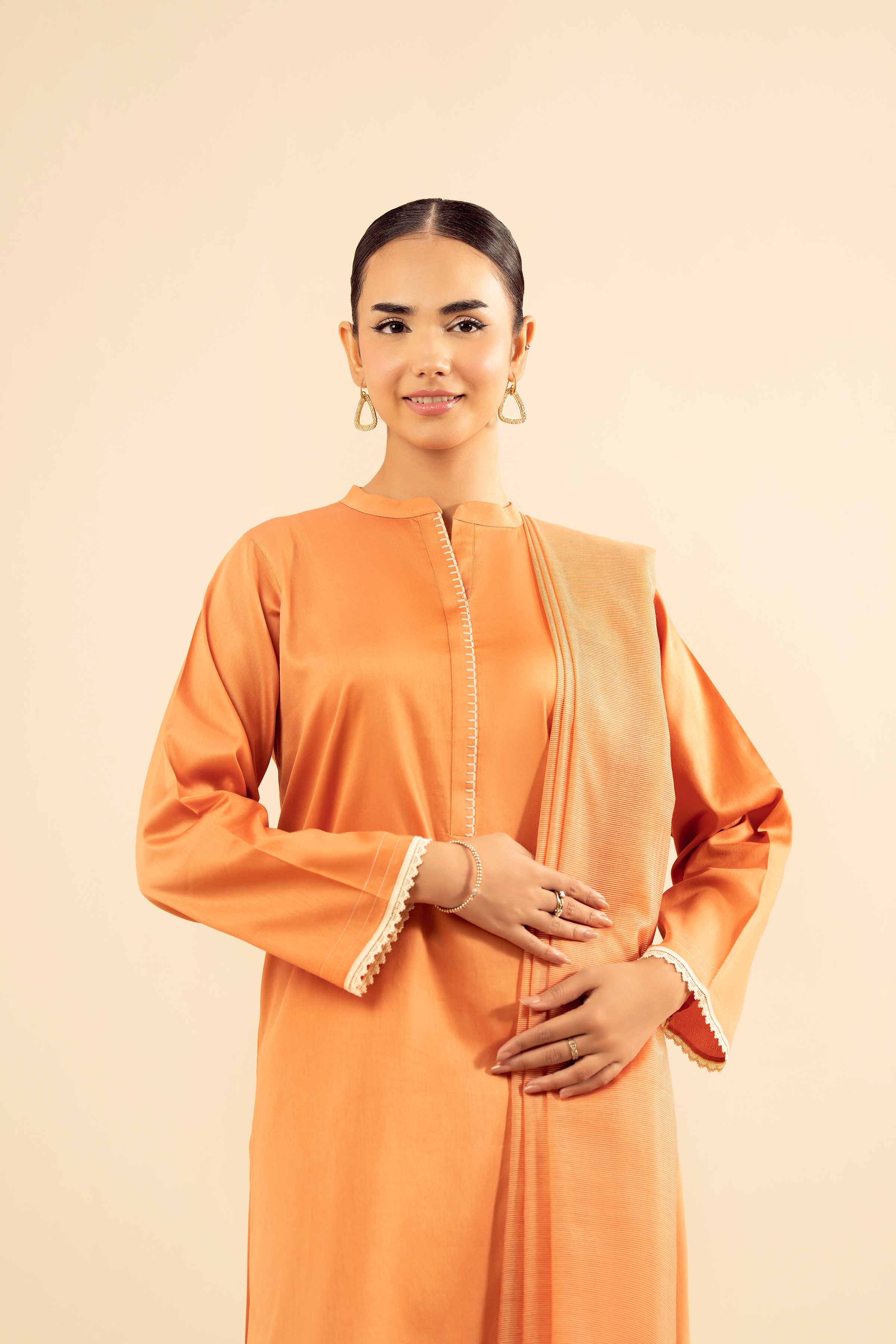 NishatUK - Peach Solids Satin 3-piece ready to wear Suit