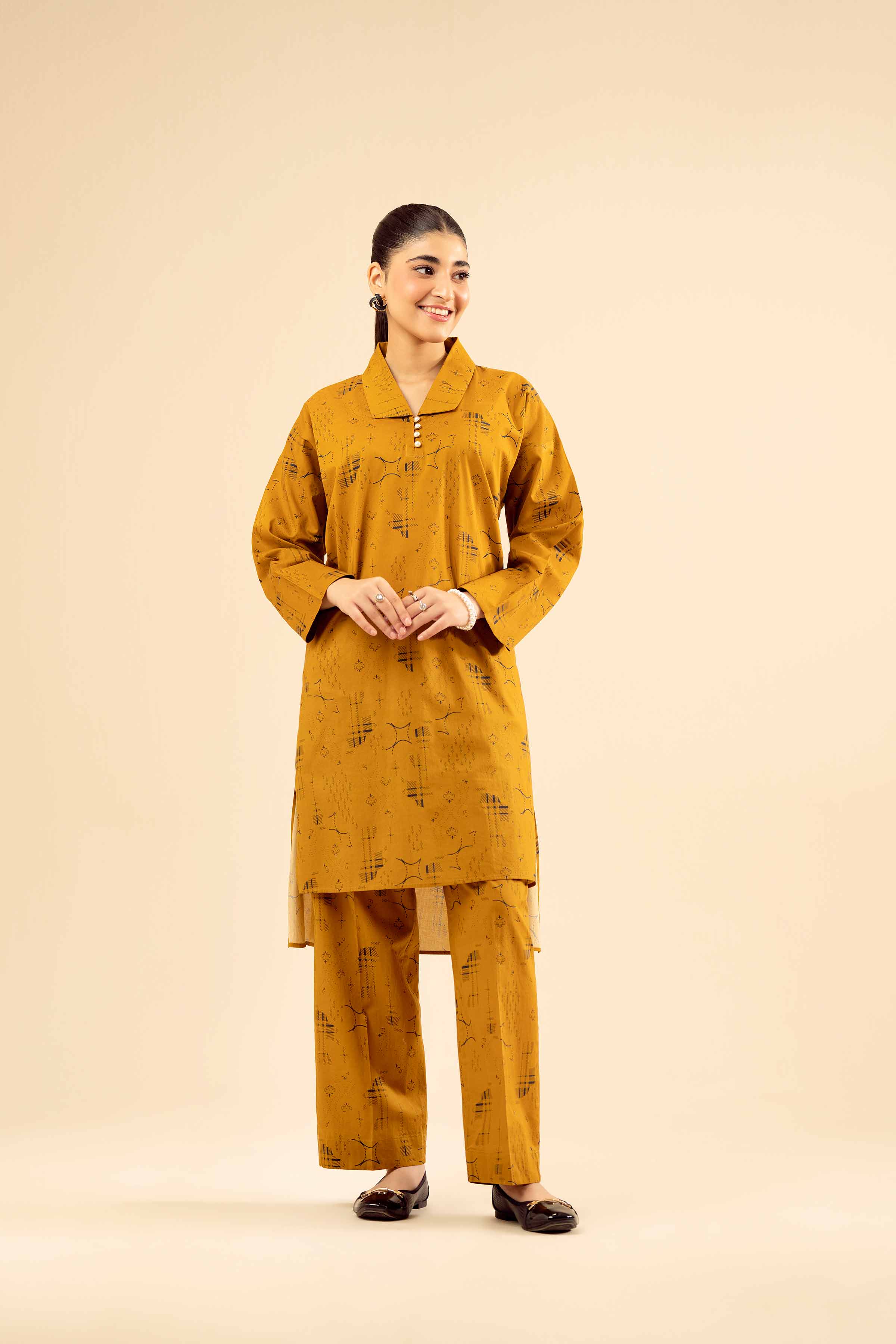 NishatUK - Mustard Printed Cambric 2-piece ready to wear Dress