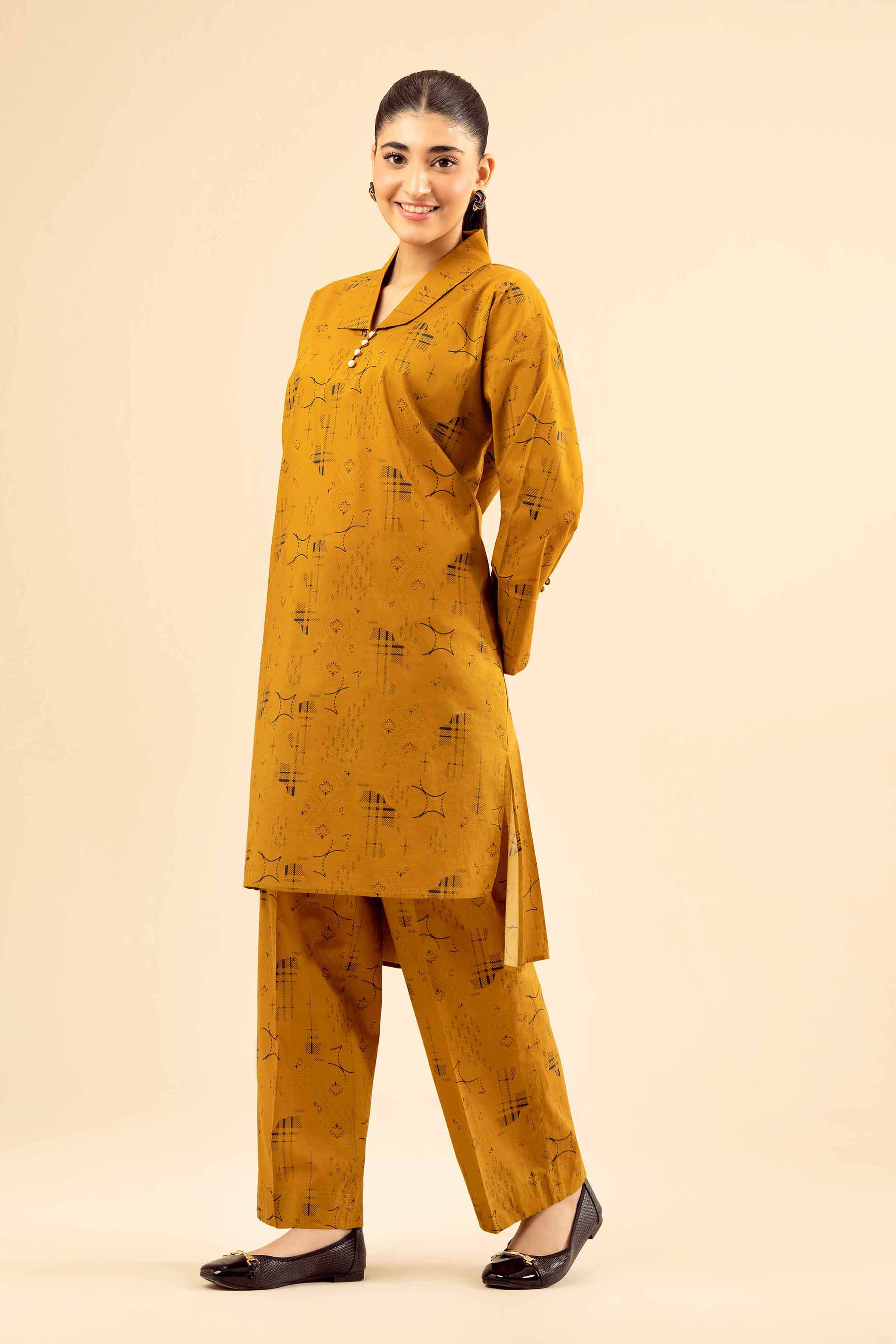 NishatUK - Mustard Printed Cambric 2-piece ready to wear Dress