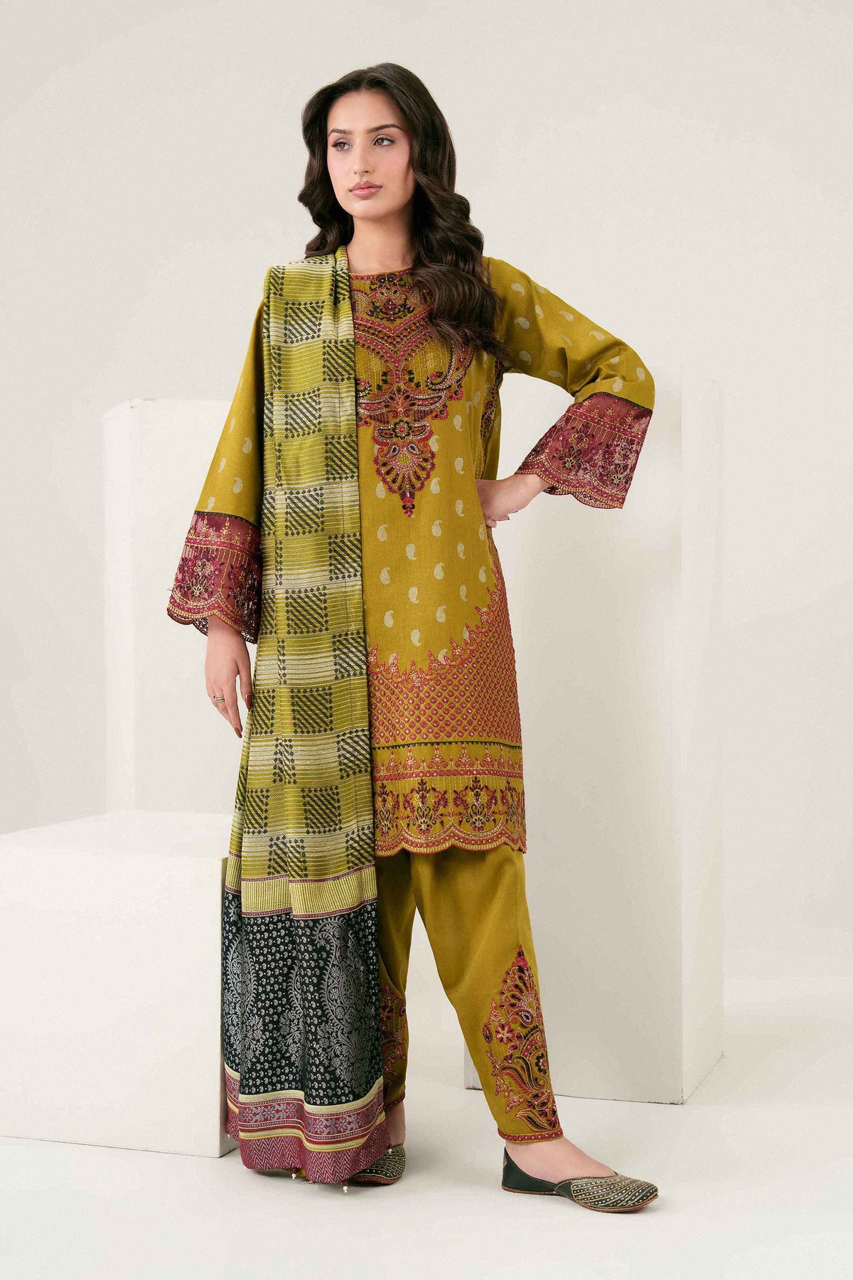 Nishat UK - Green Embroidered Karandi 3 Pieces ready to wear Suit