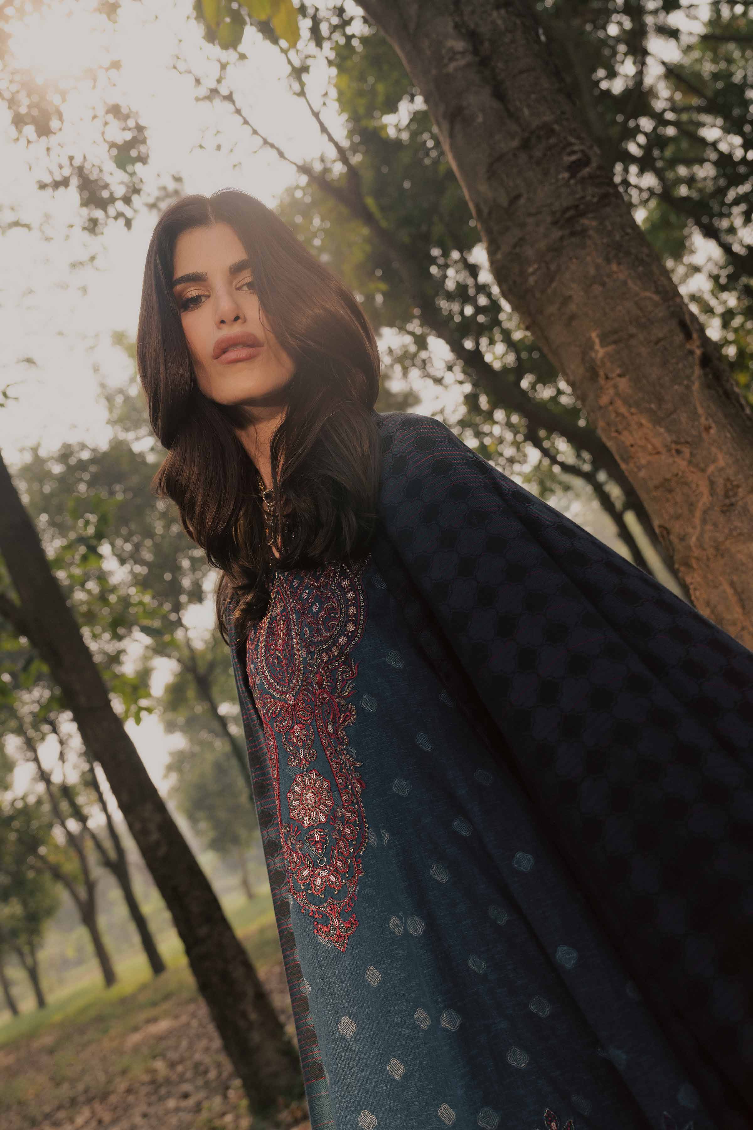 NishatUK - Blue Embroidered Karandi 3-piece ready to wear Suit