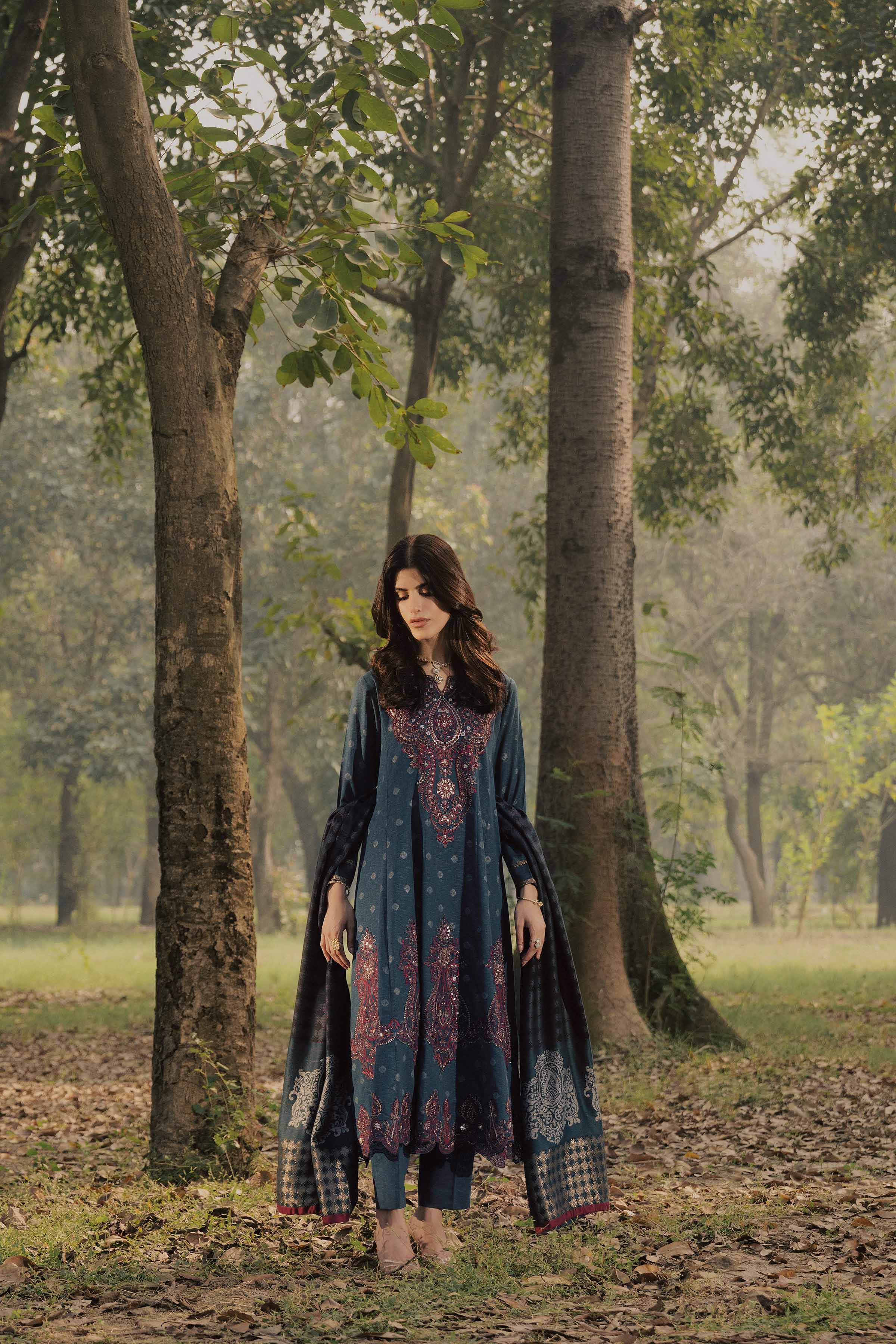 NishatUK - Blue Embroidered Karandi 3-piece ready to wear Suit