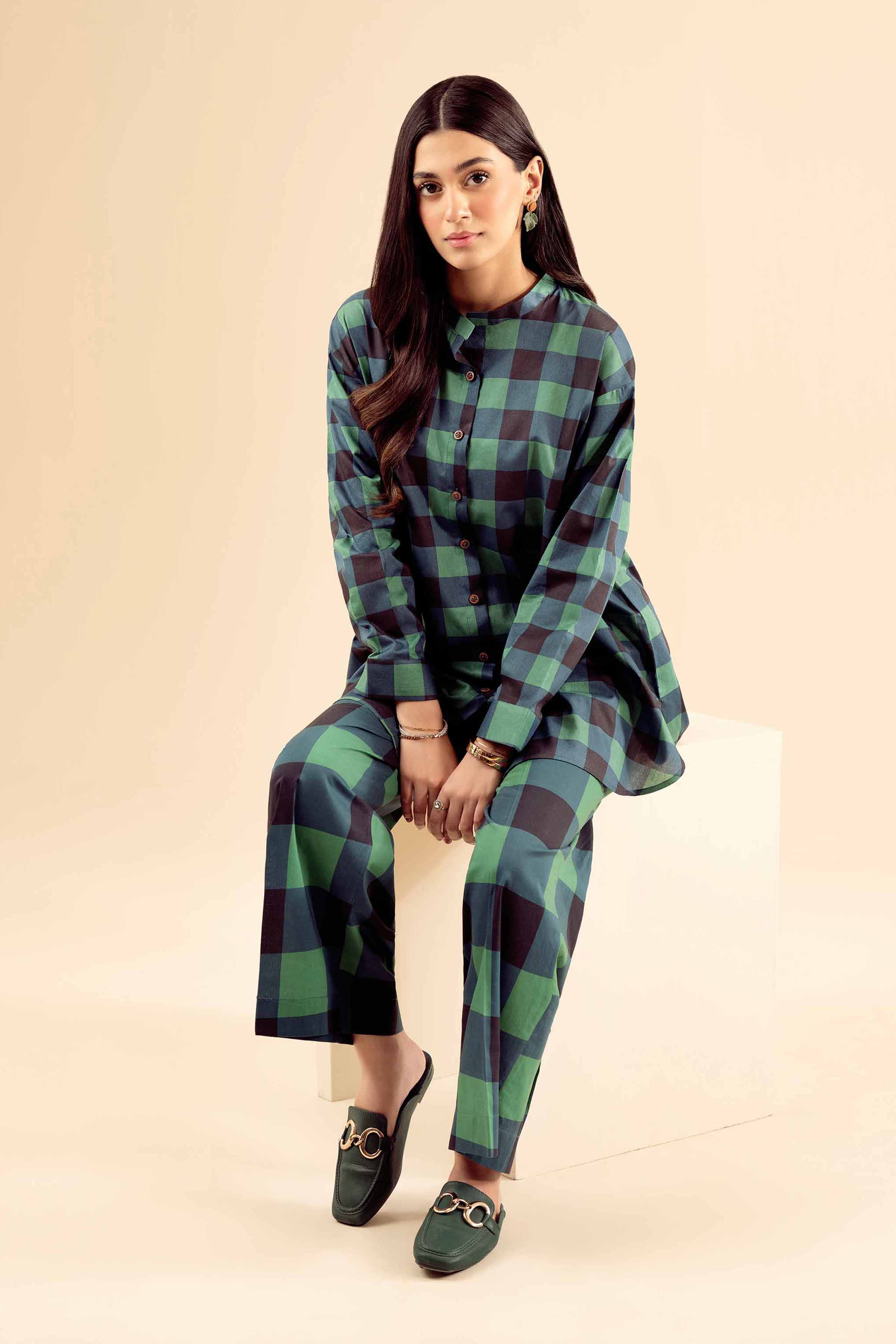 NishatUK - Green Printed Cambric 2-piece ready to wear Dress