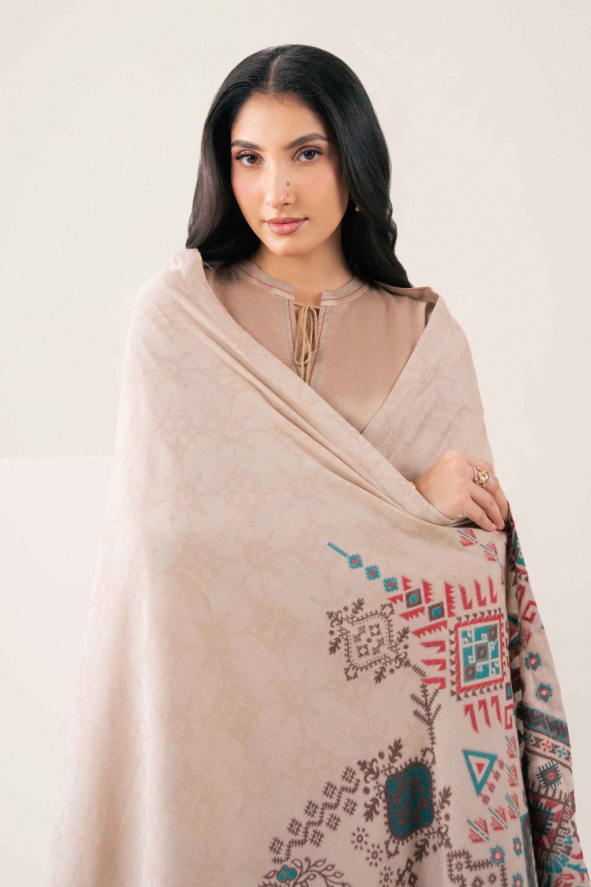 Nishat UK - Beige Embroidered New Weft Lurix 2 Pieces ready to wear Dress