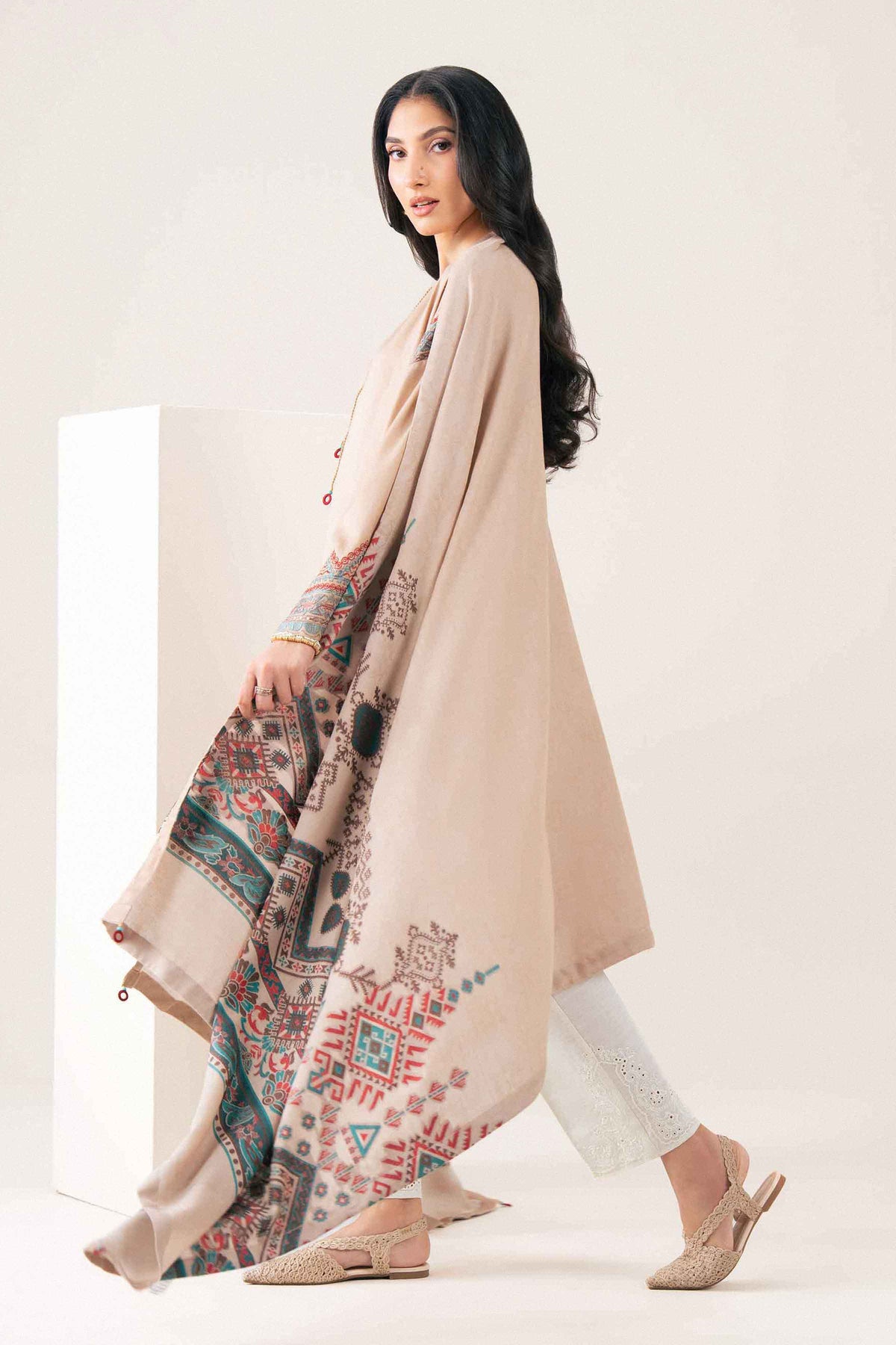 Nishat UK - Beige Embroidered New Weft Lurix 2 Pieces ready to wear Dress