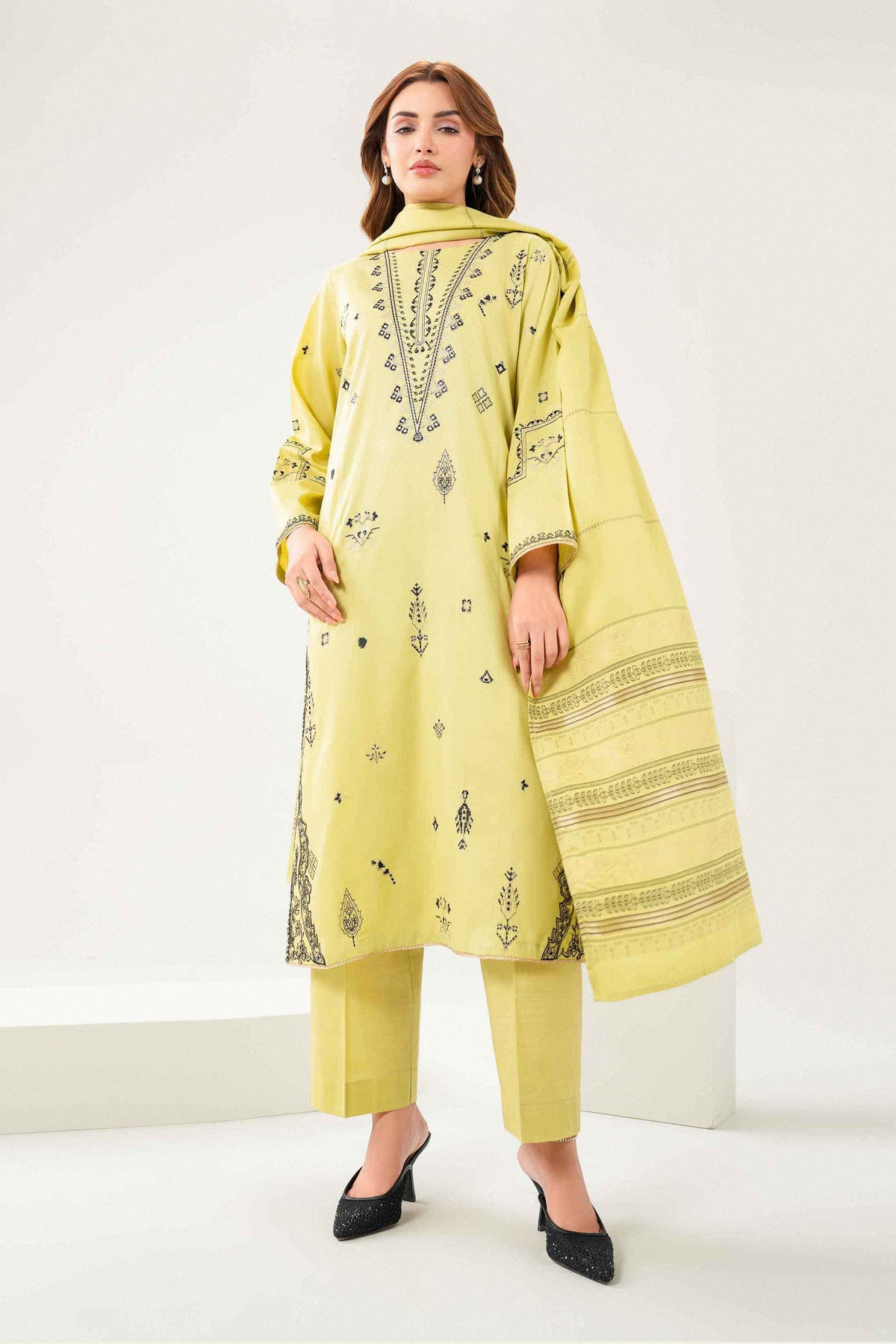 Nishat UK - Yellow Embroidered Dobby 2 Pieces ready to wear Dress