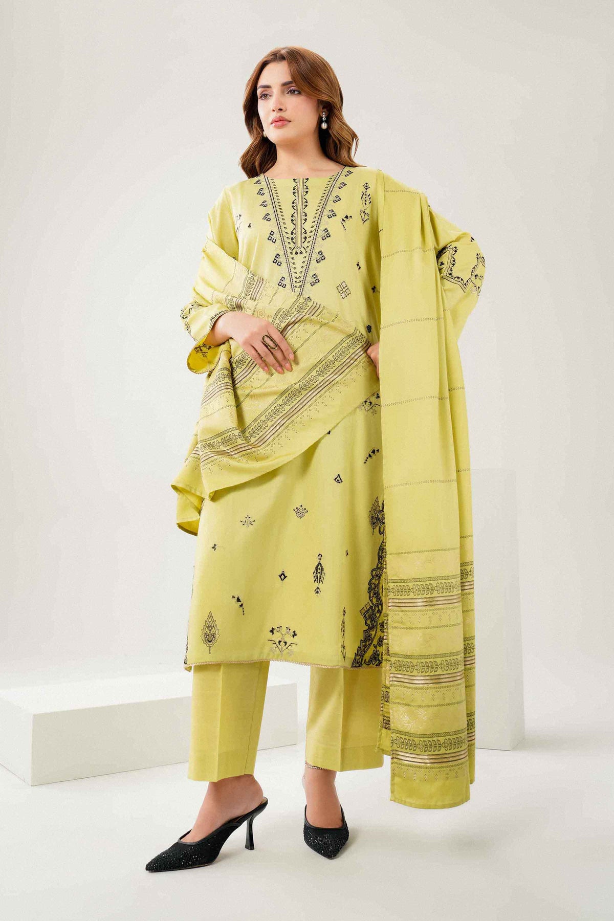 Nishat UK - Yellow Embroidered Dobby 2 Pieces ready to wear Dress