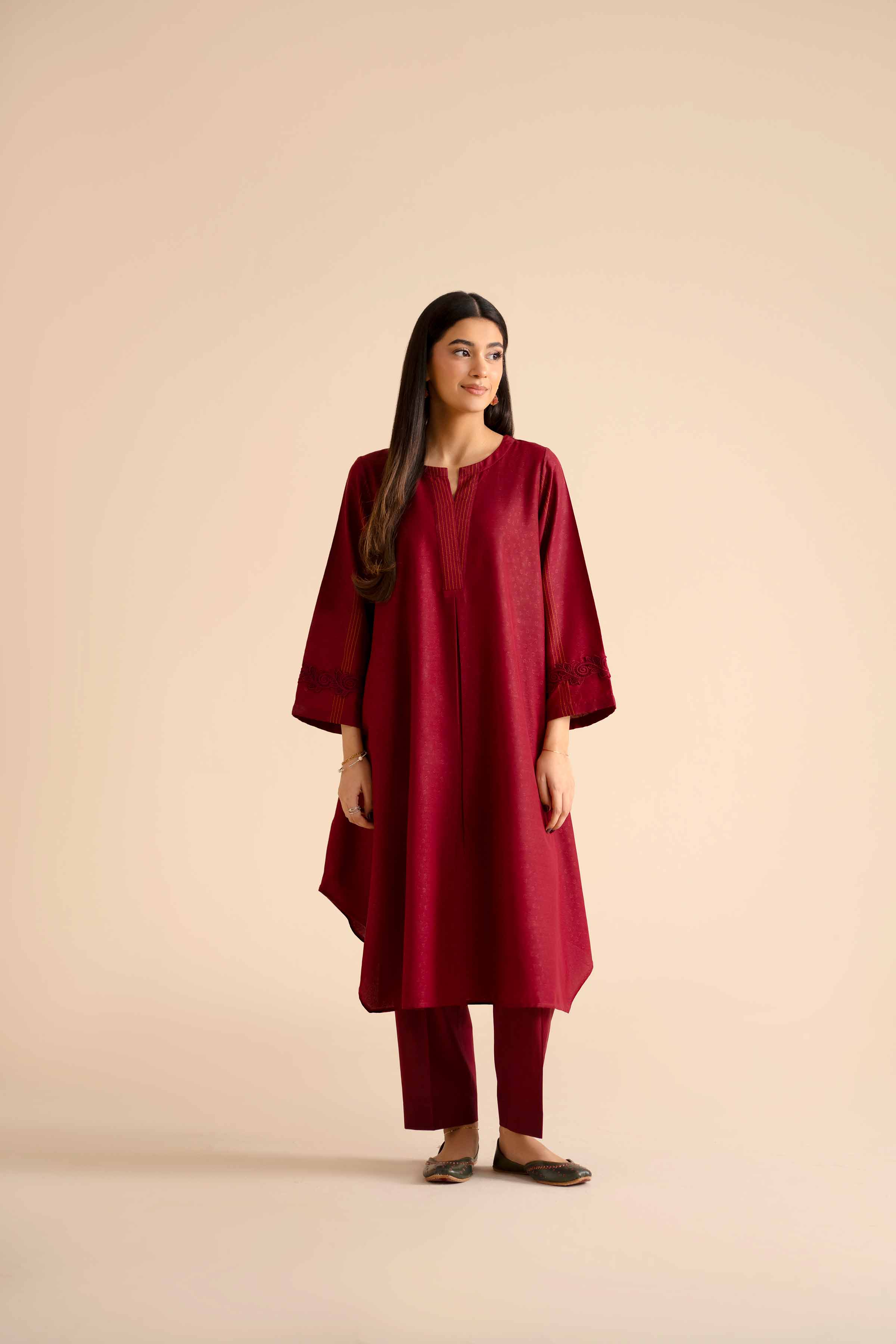NishatUK - Maroon Solids Jacquard 2-piece ready to wear Dress