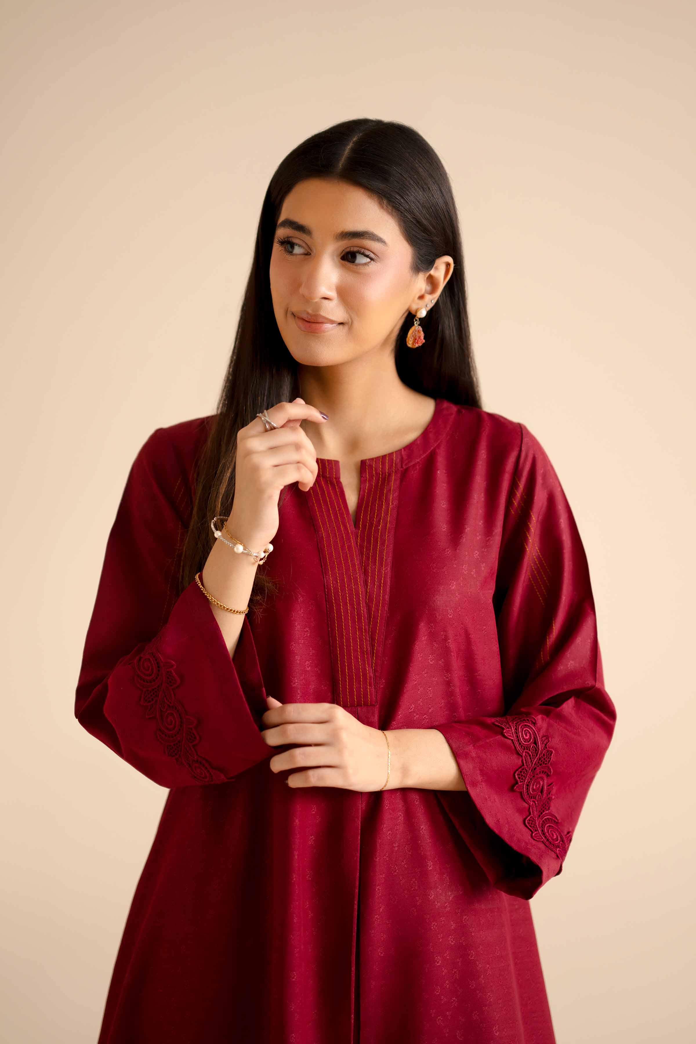 NishatUK - Maroon Solids Jacquard 2-piece ready to wear Dress