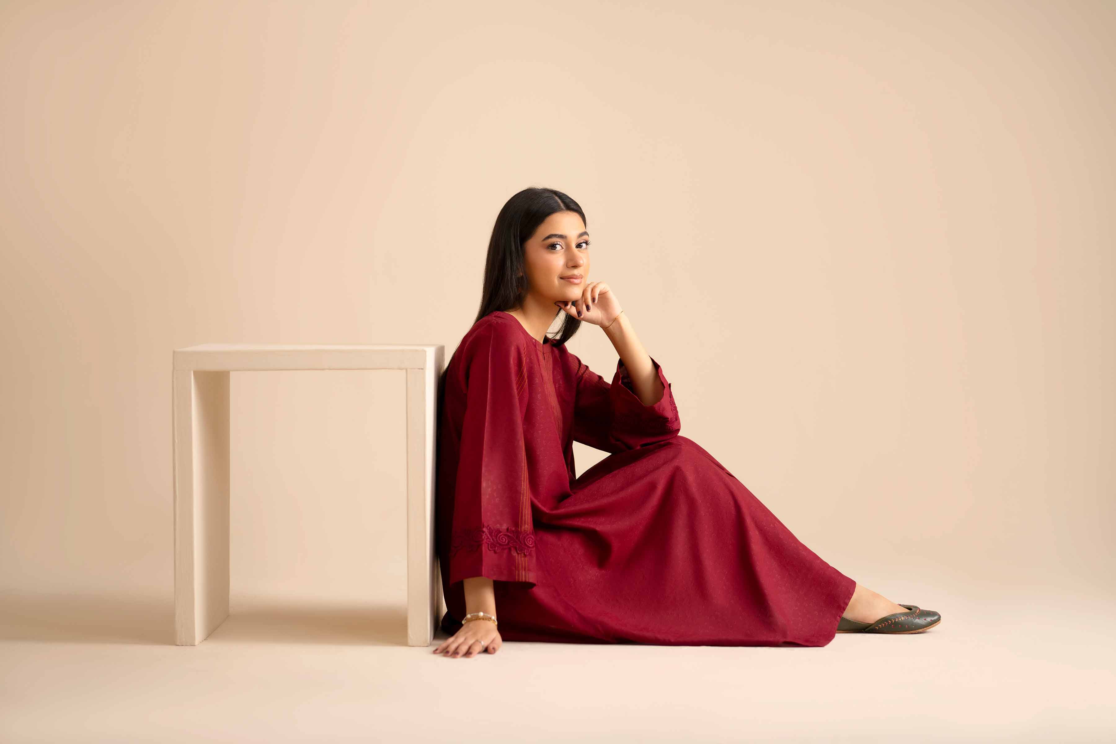 NishatUK - Maroon Solids Jacquard 2-piece ready to wear Dress