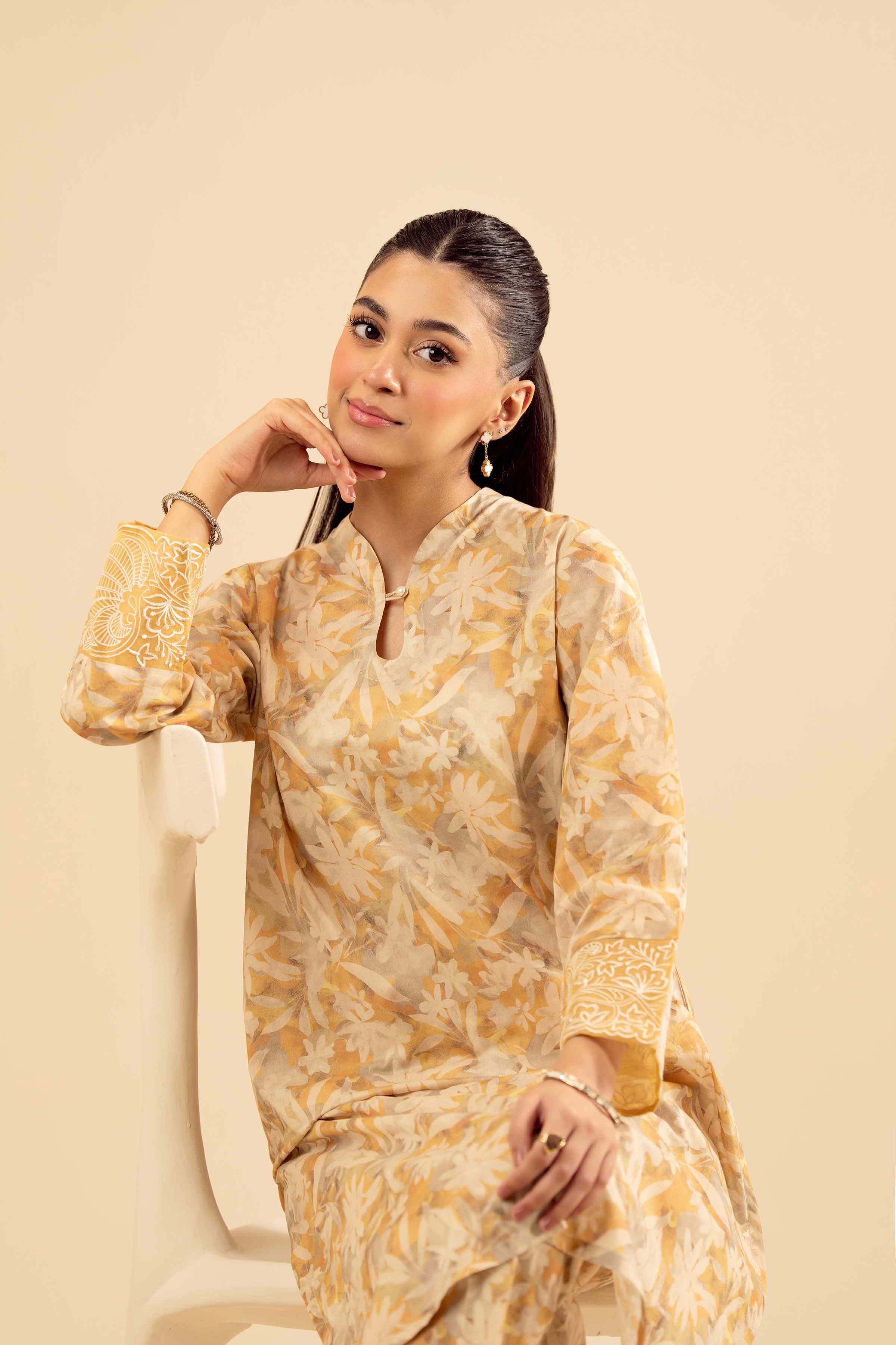 NishatUK - Beige Embroidered Cambric 2-piece ready to wear Dress
