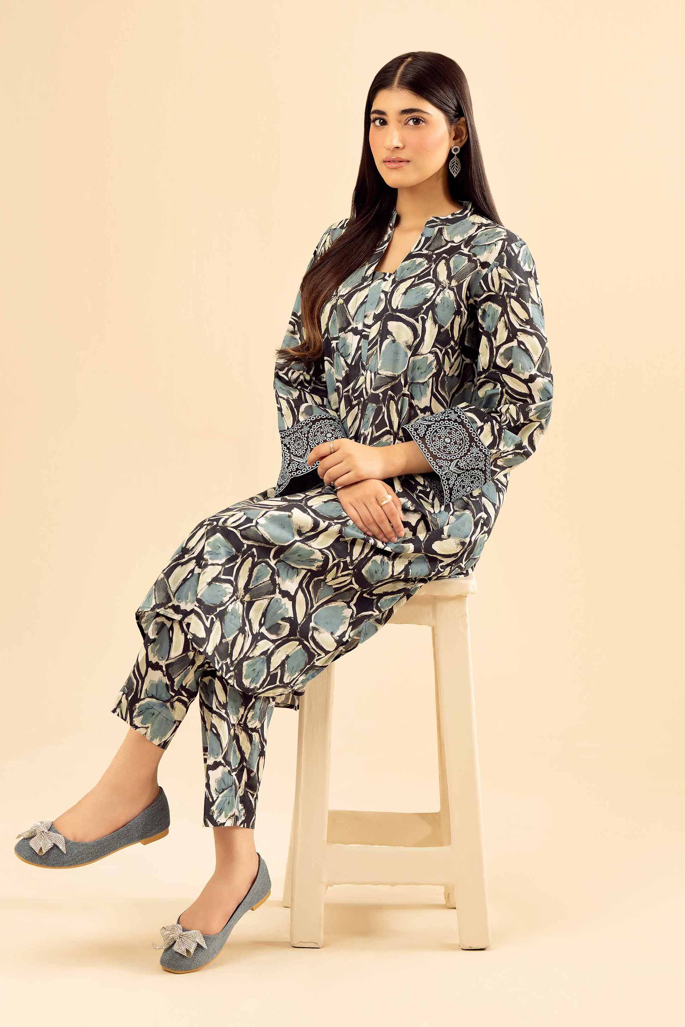 NishatUK - Black Embroidered Cambric 2-piece ready to wear Dress
