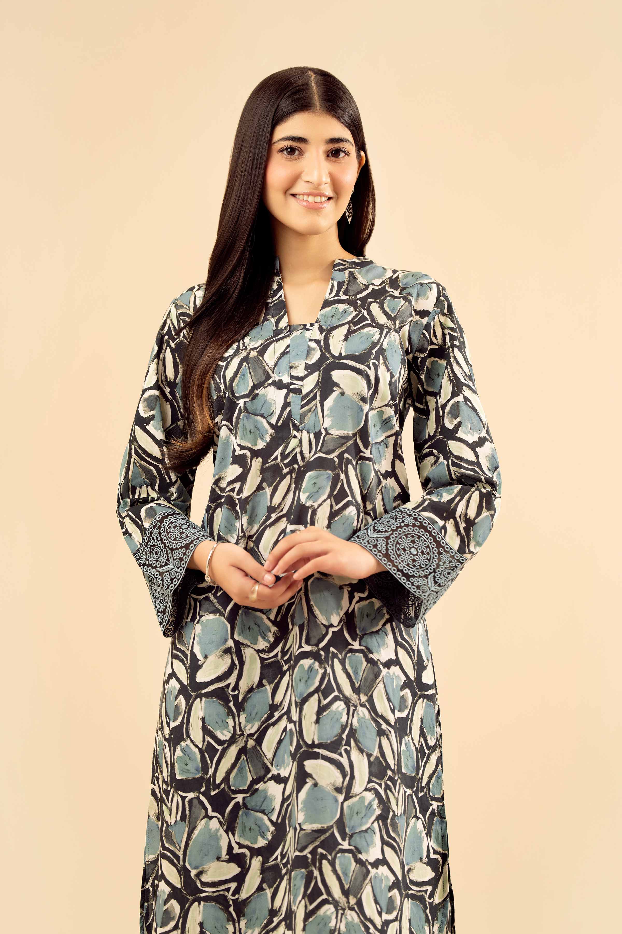 NishatUK - Black Embroidered Cambric 2-piece ready to wear Dress