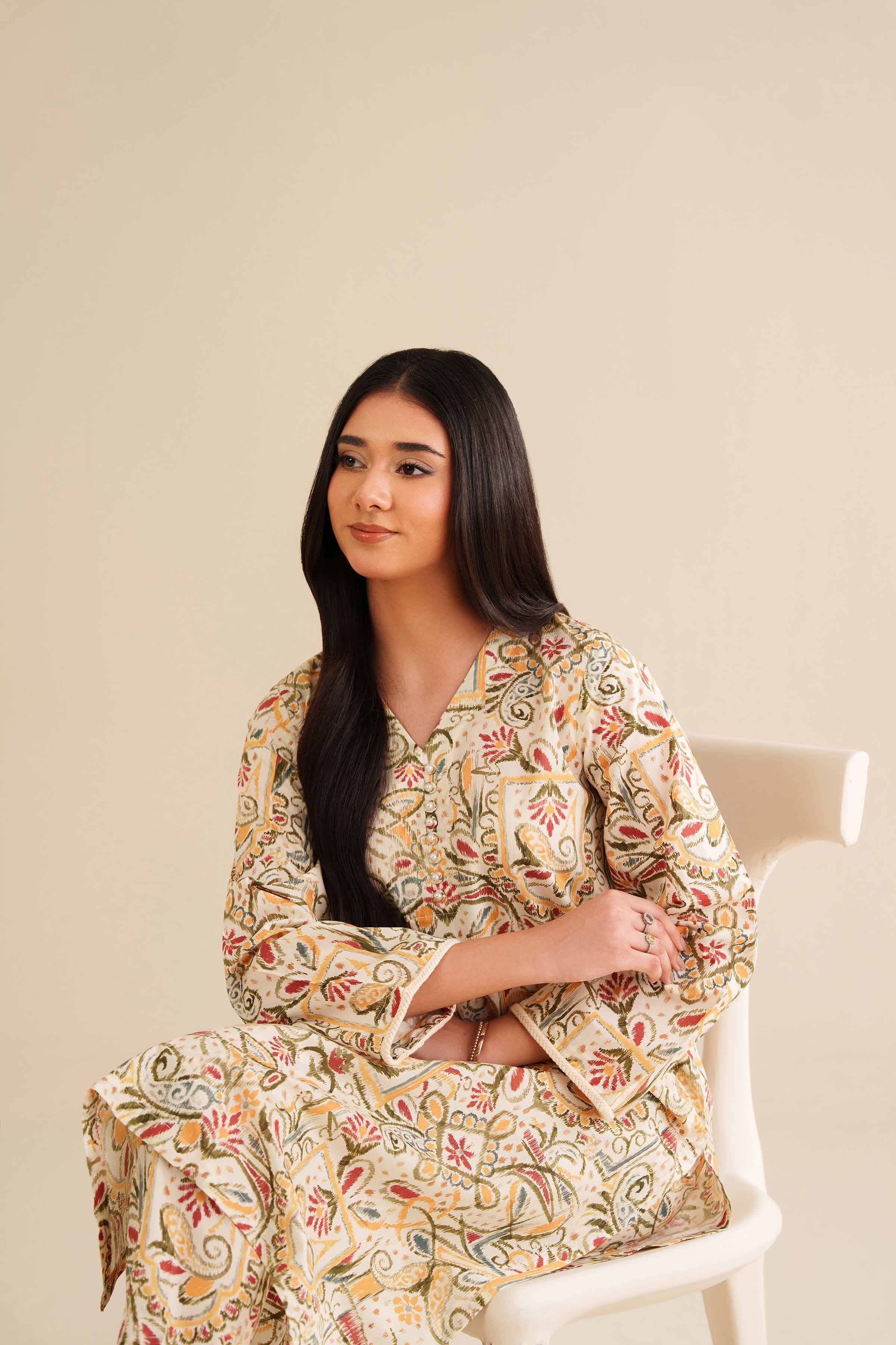 NishatUK - Off White Printed Cambric 2-piece ready to wear Dress