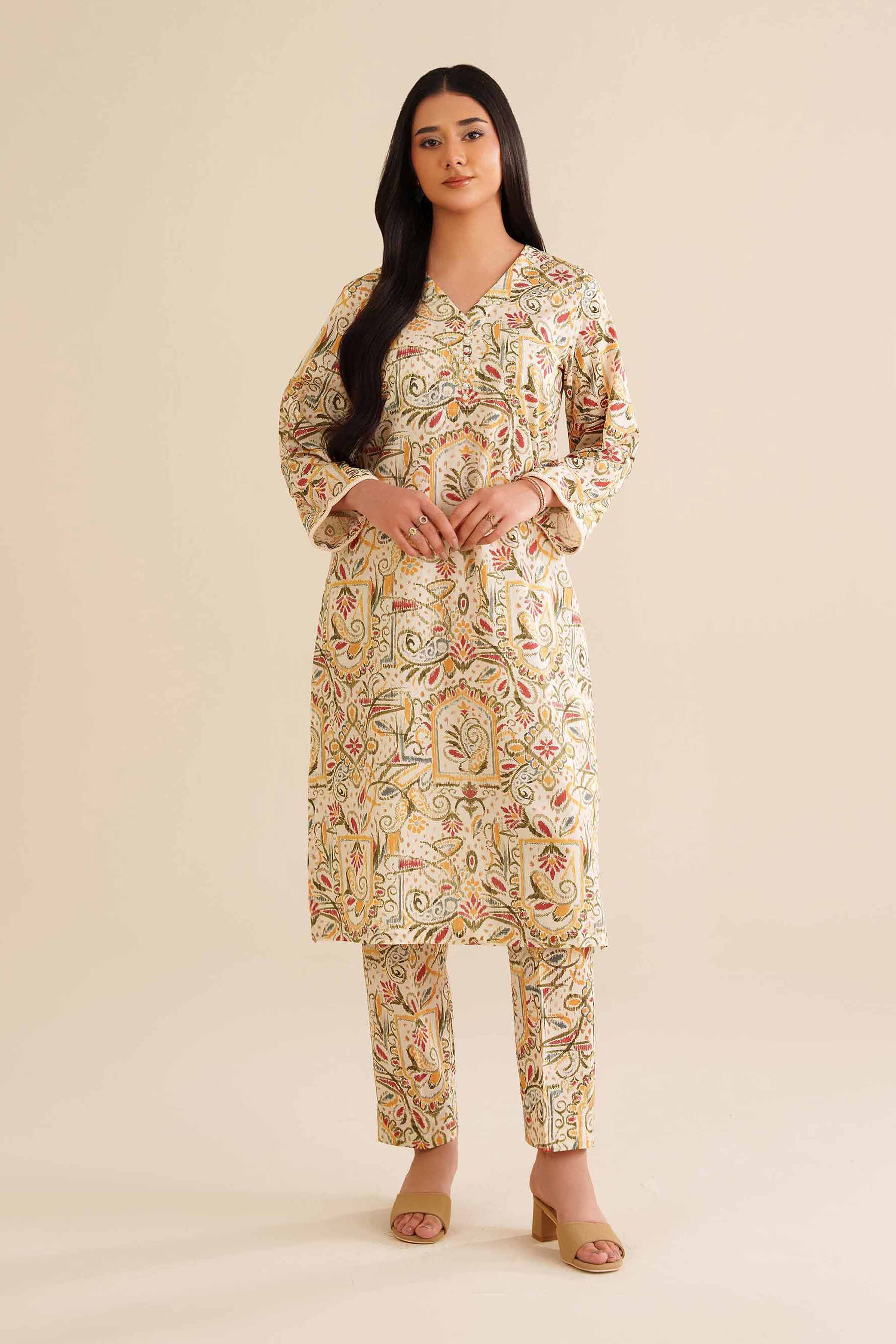 NishatUK - Off White Printed Cambric 2-piece ready to wear Dress