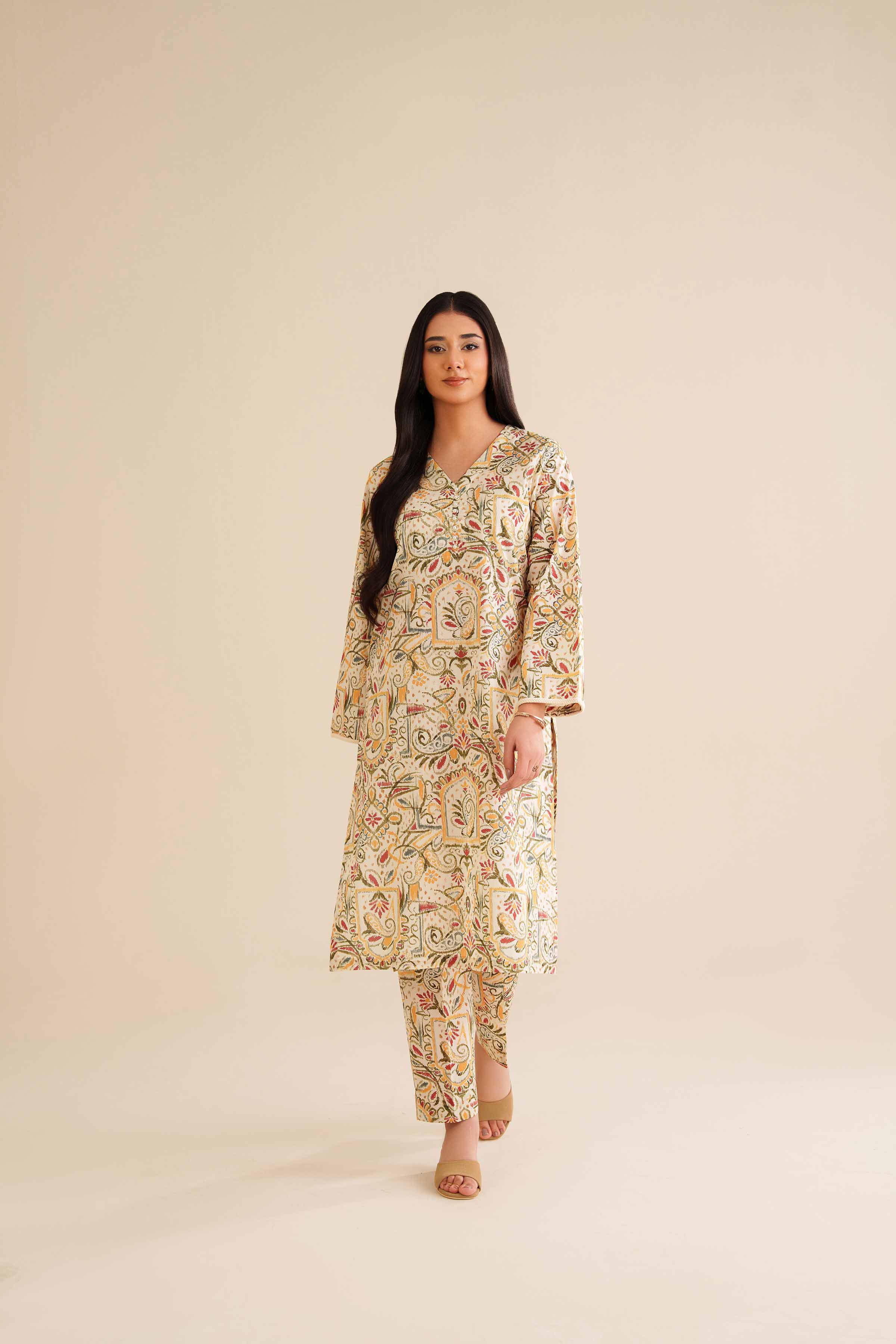NishatUK - Off White Printed Cambric 2-piece ready to wear Dress