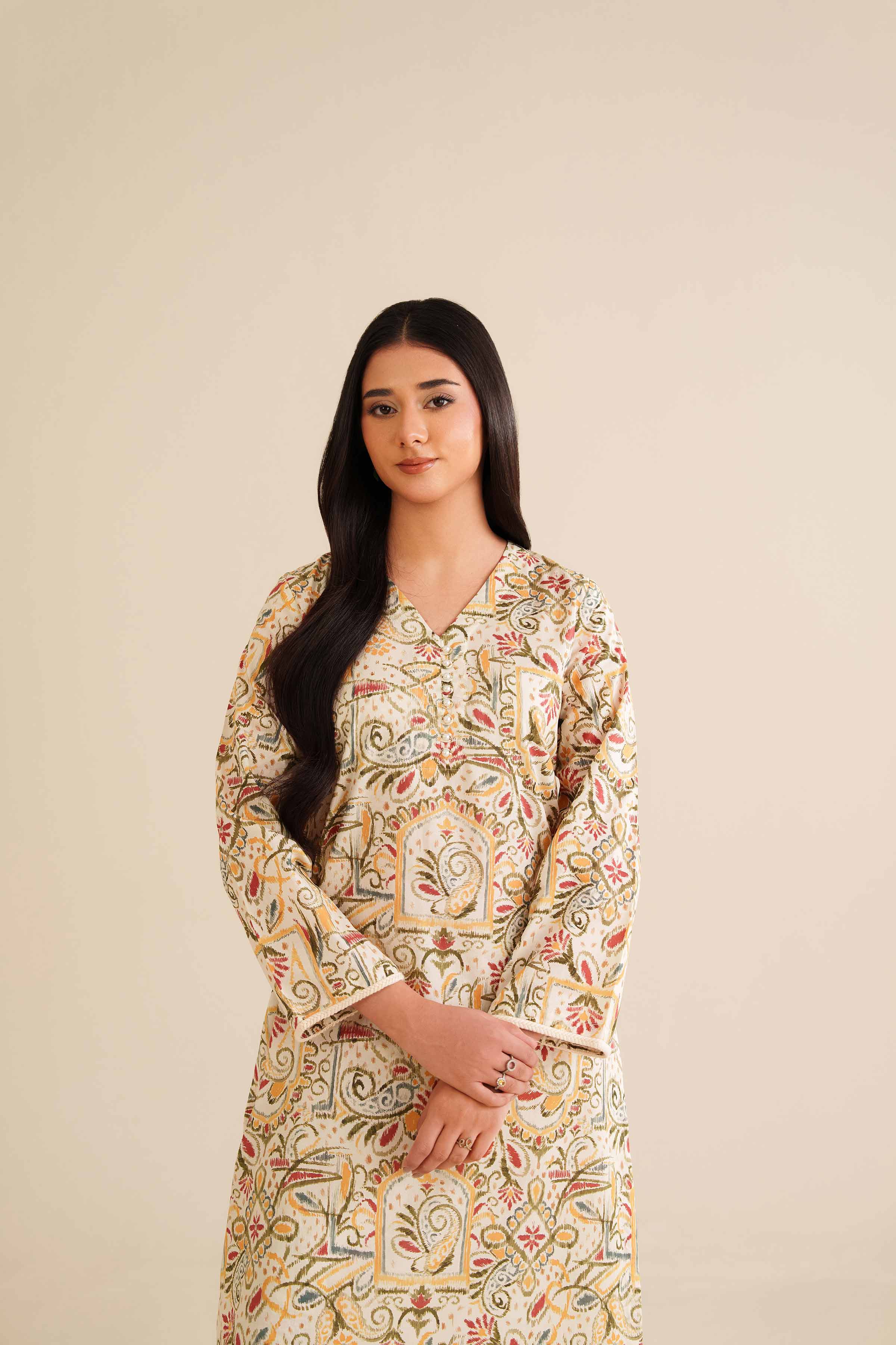 NishatUK - Off White Printed Cambric 2-piece ready to wear Dress