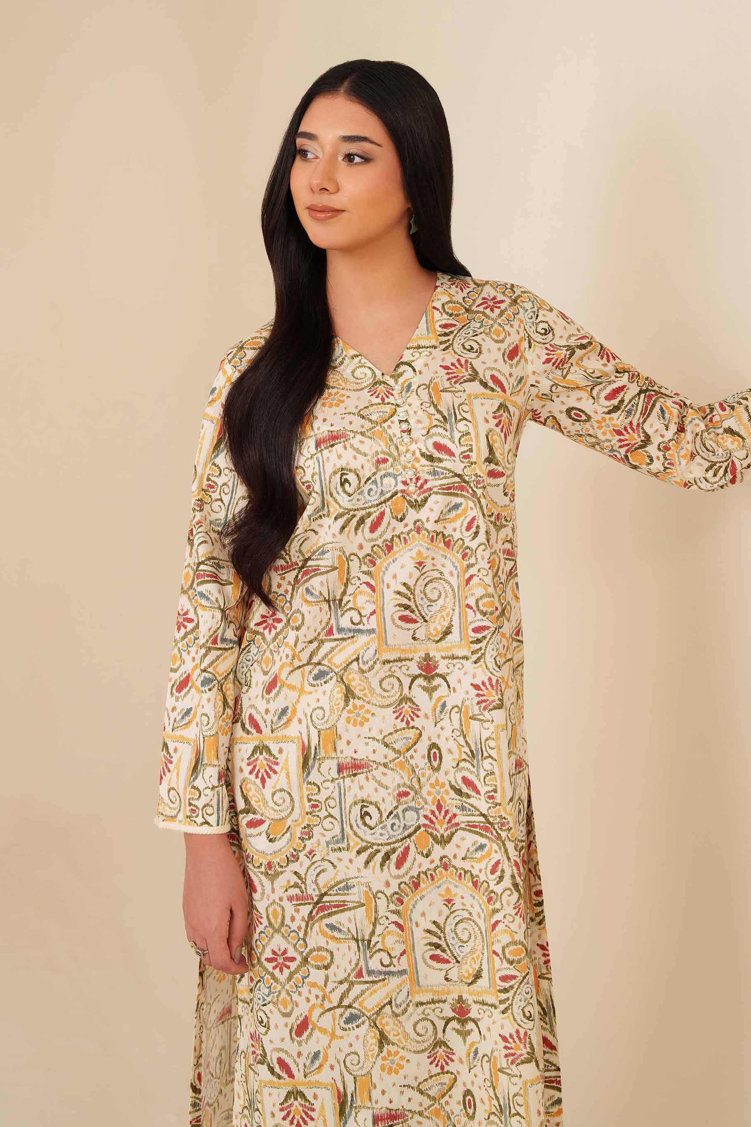 NishatUK - Off White Printed Cambric 2-piece ready to wear Dress