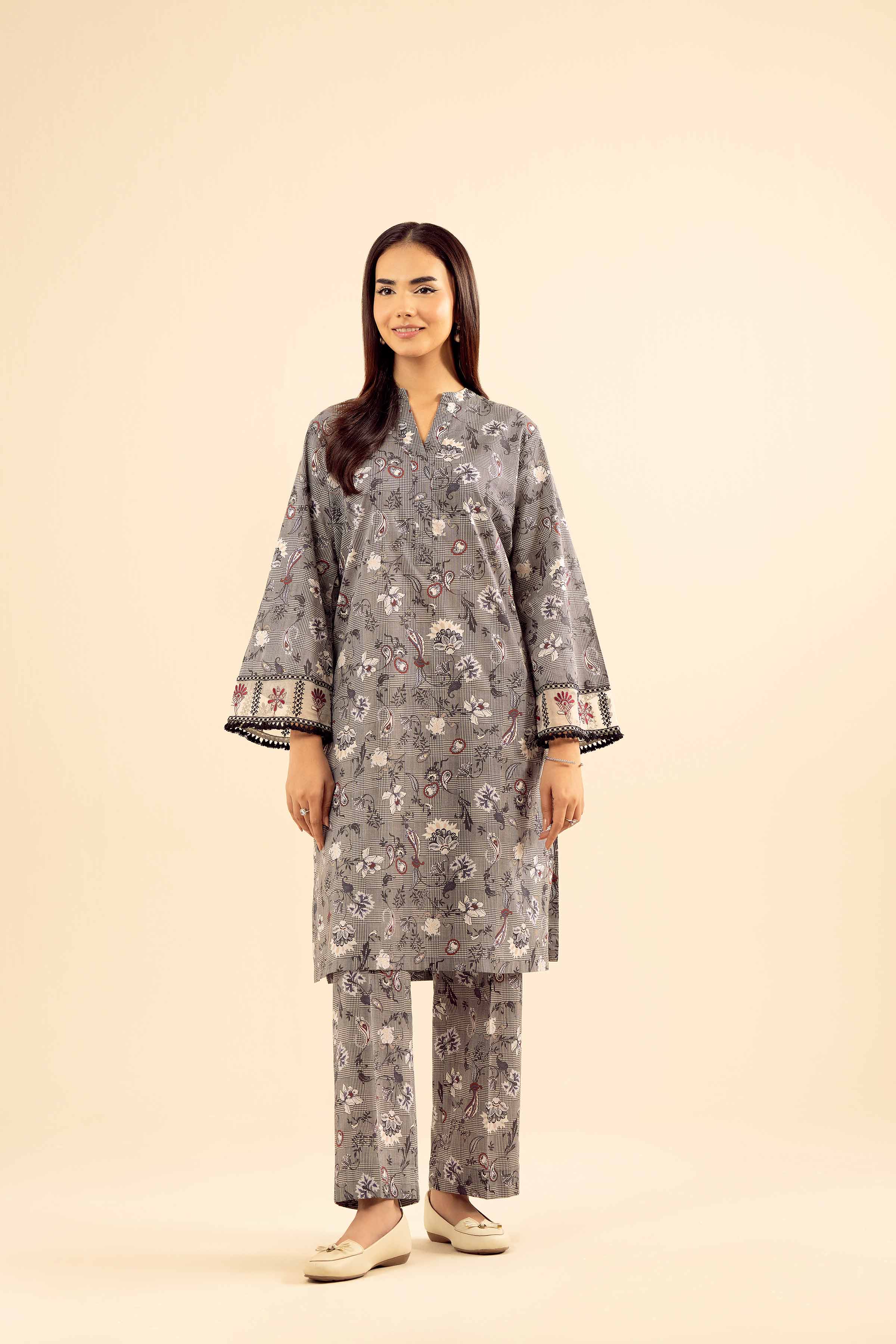 NishatUK - Grey Embroidered Cambric 2-piece ready to wear Dress