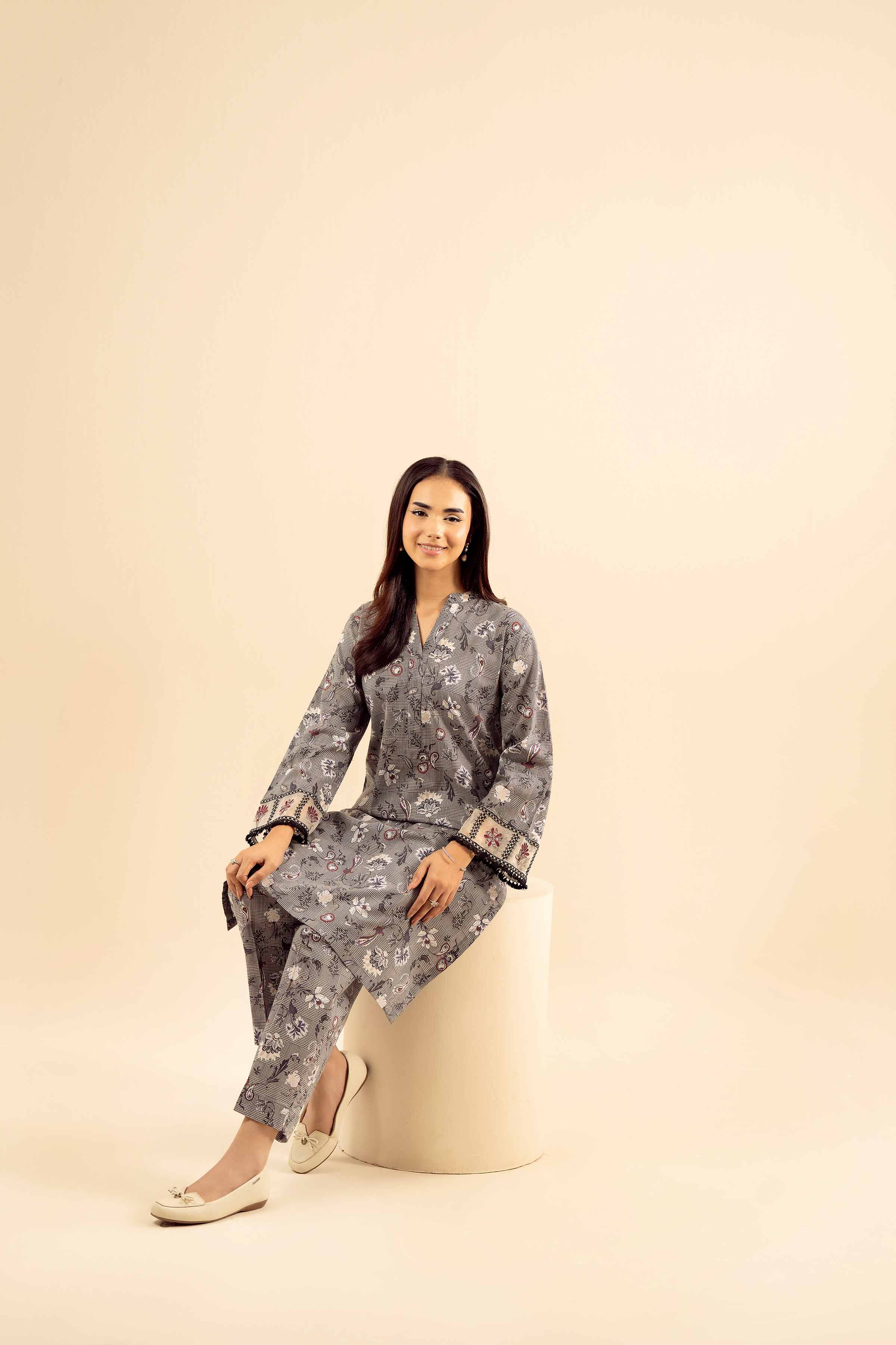 NishatUK - Grey Embroidered Cambric 2-piece ready to wear Dress