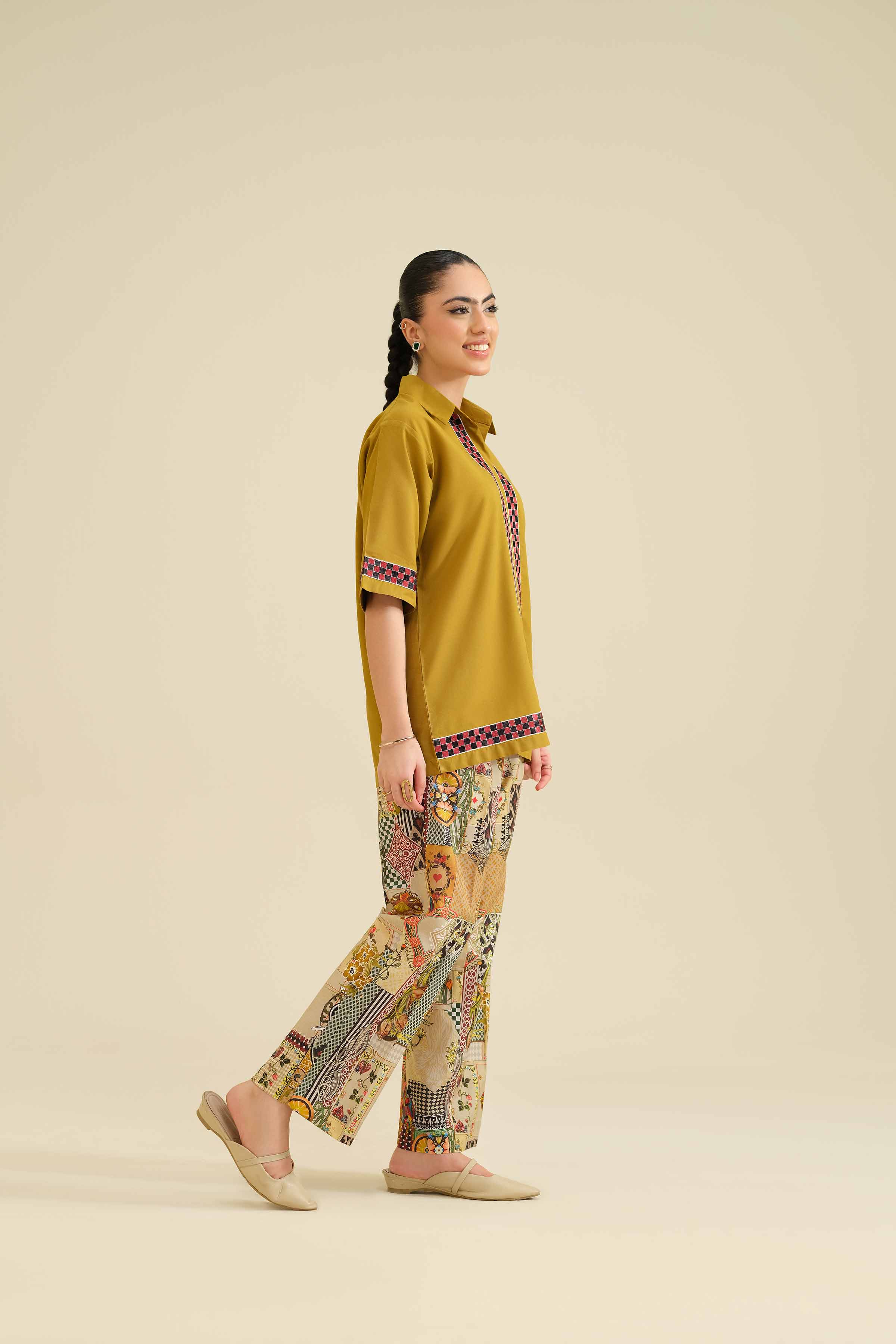 NishatUK - Mustard Embroidered Tropical 2-piece ready to wear Dress