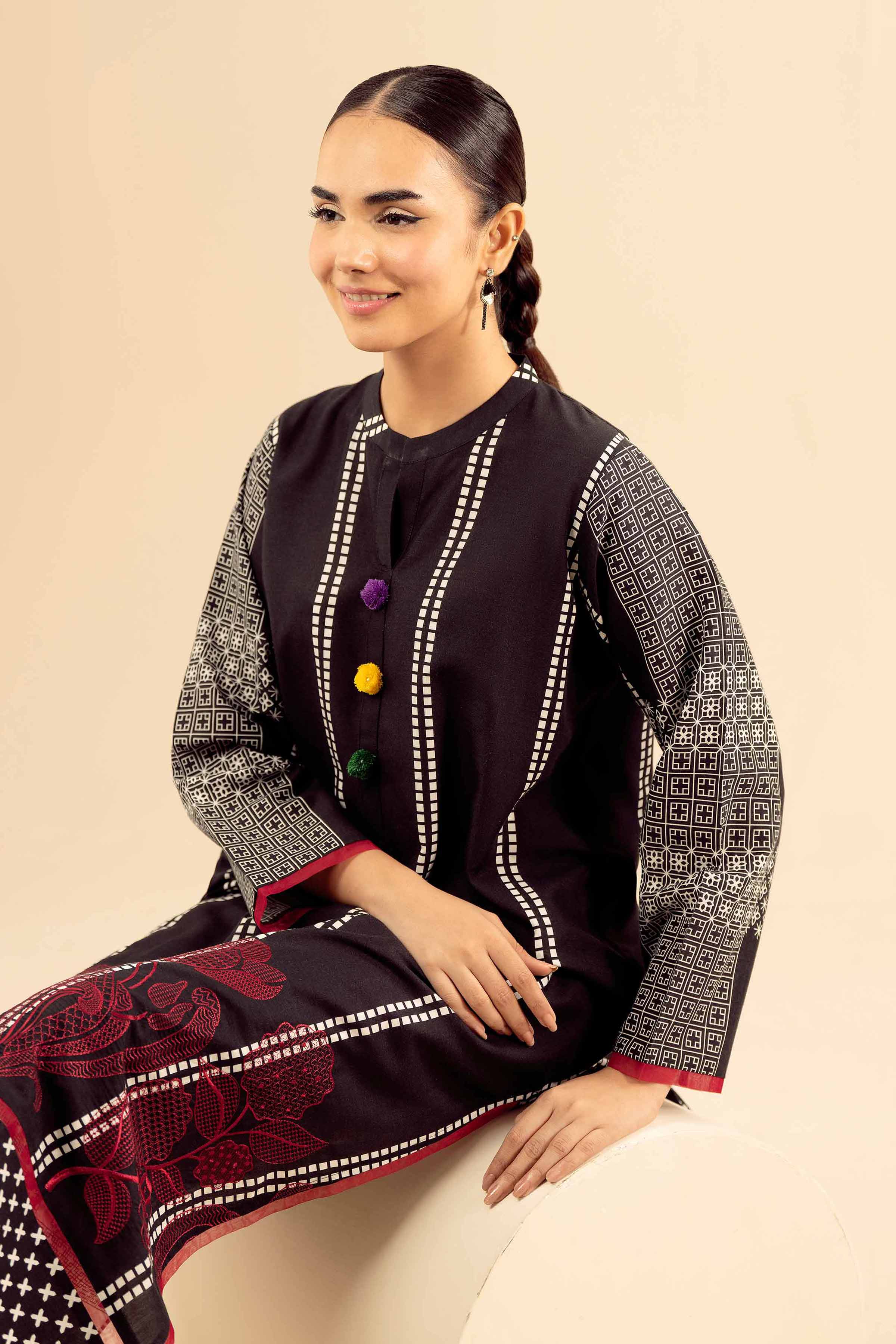 NishatUK - Black Embroidered Tropical 2-piece ready to wear Dress