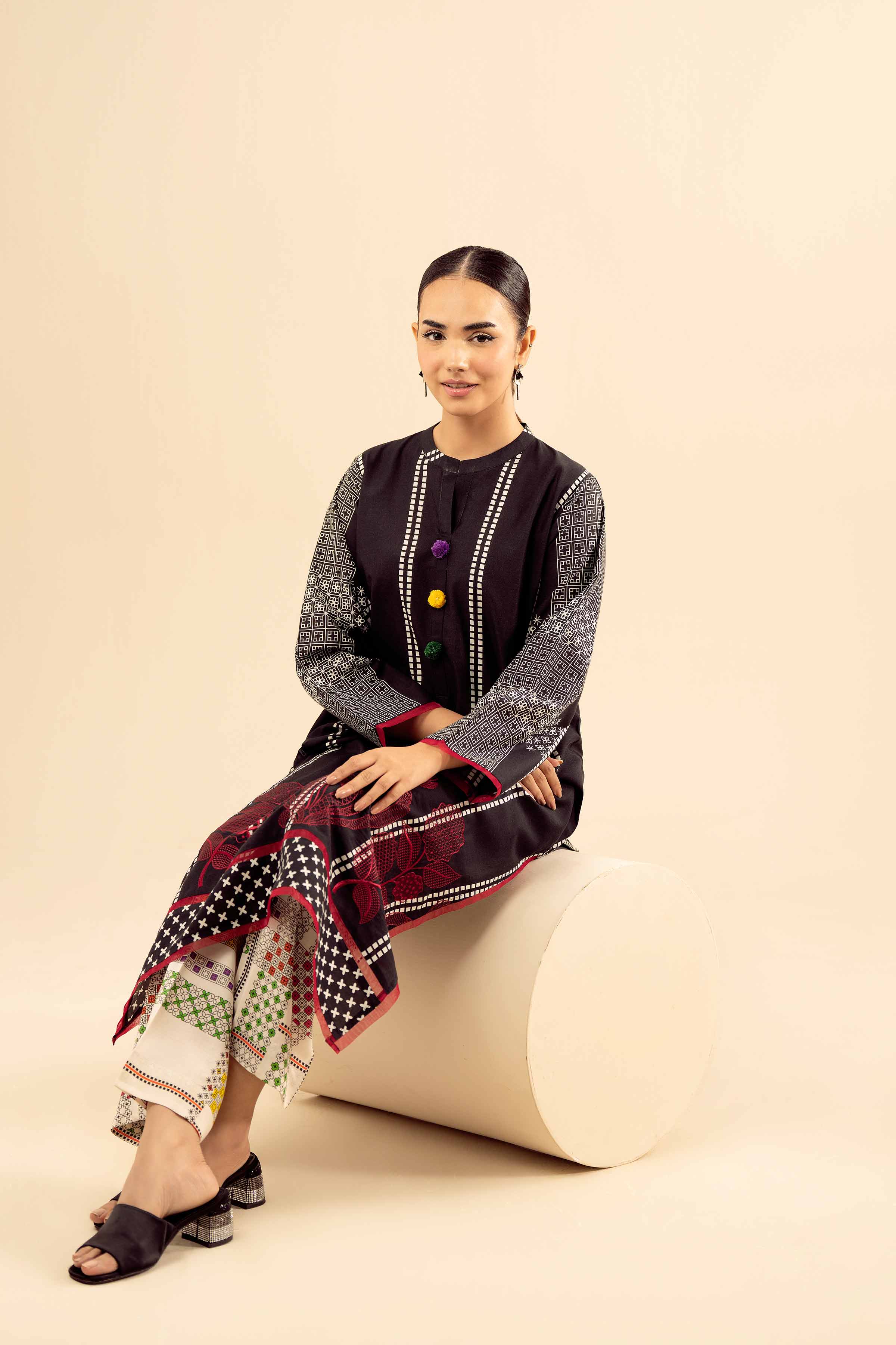 NishatUK - Black Embroidered Tropical 2-piece ready to wear Dress