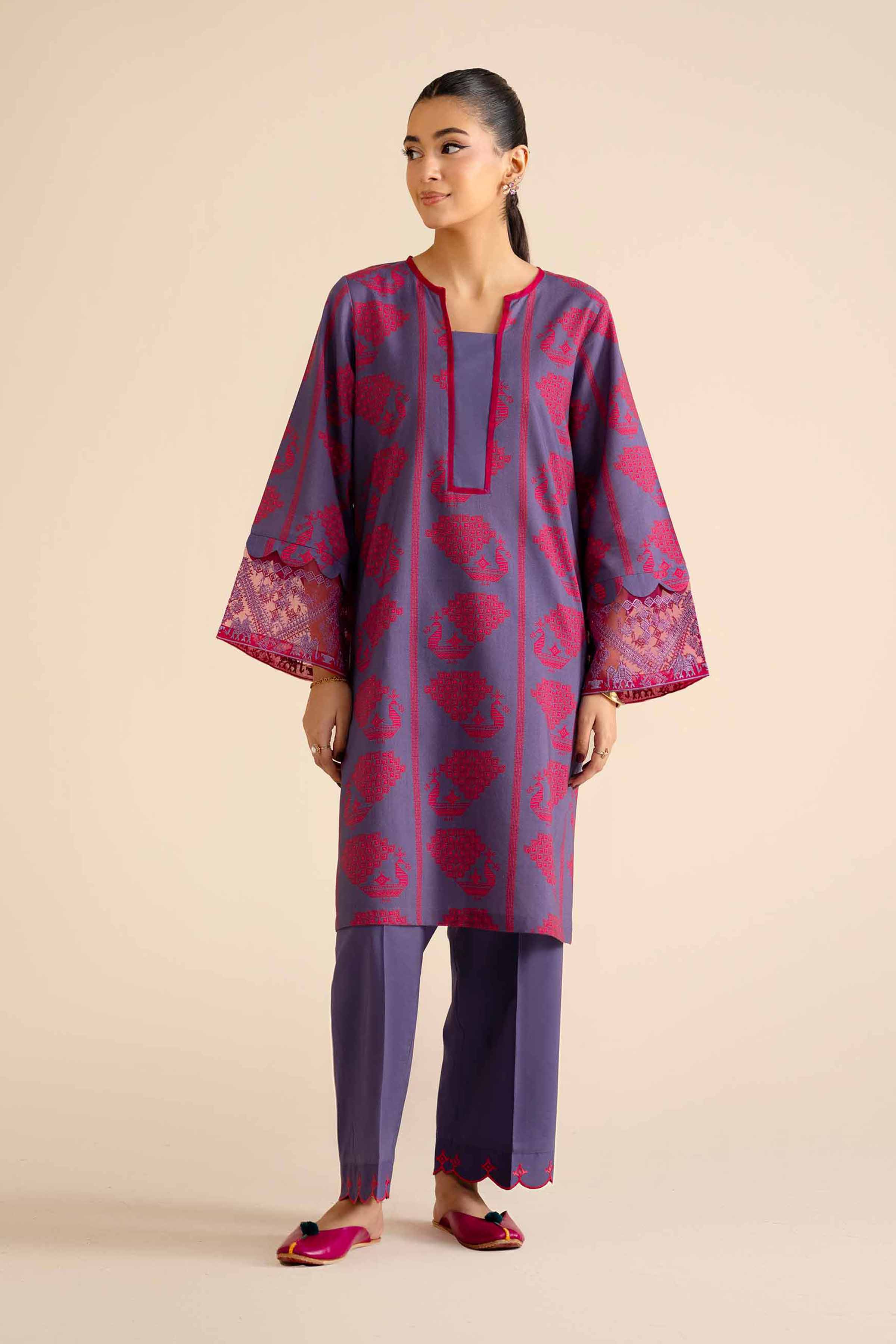 NishatUK - Purple Embroidered Tropical 2-piece ready to wear Dress