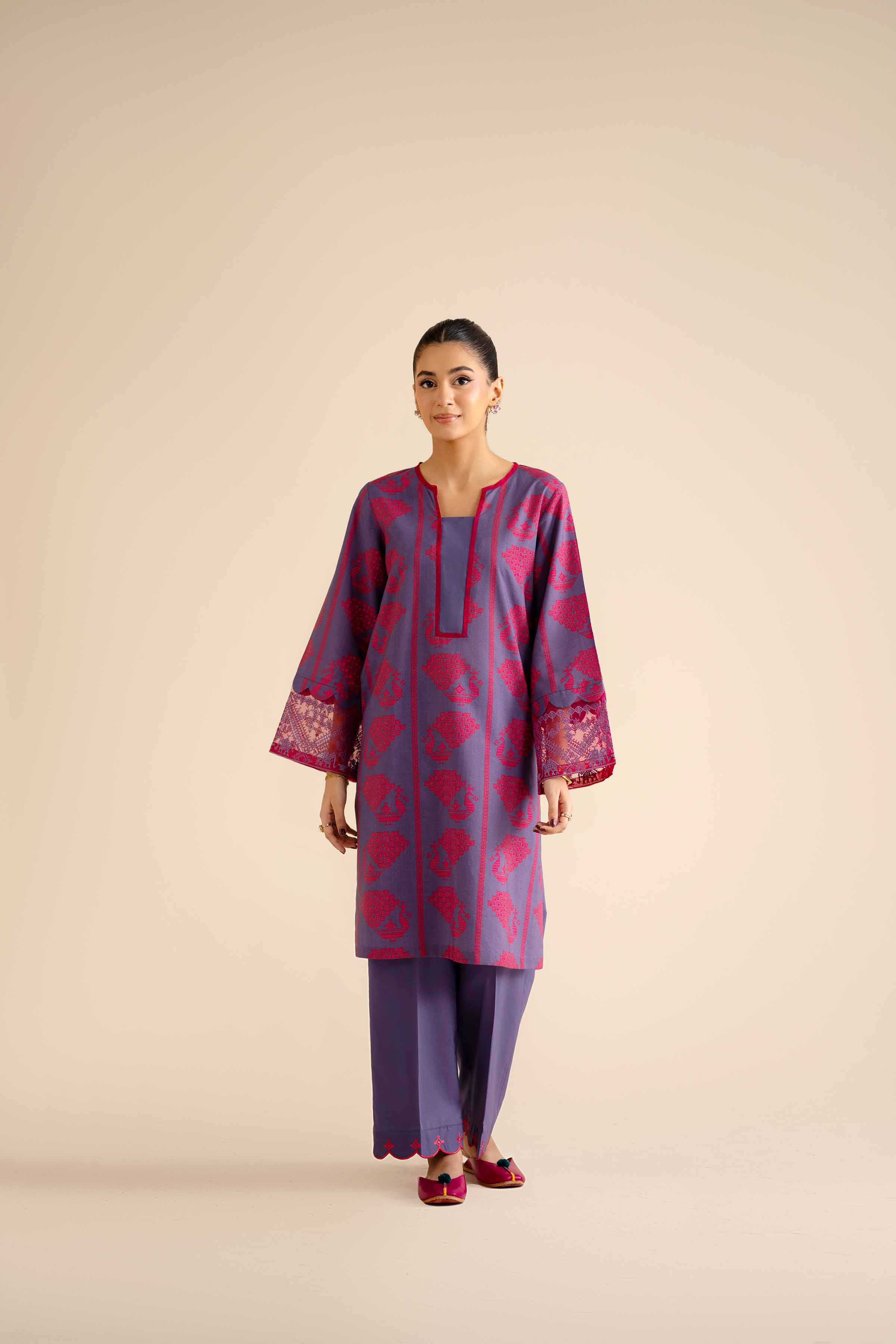 NishatUK - Purple Embroidered Tropical 2-piece ready to wear Dress