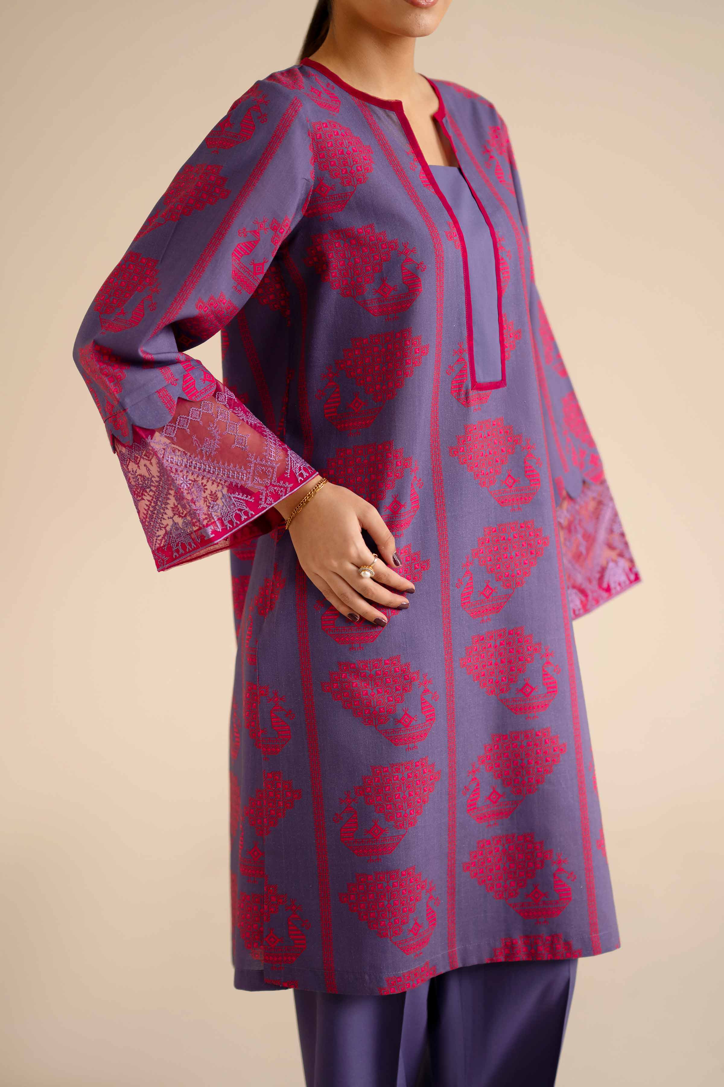 NishatUK - Purple Embroidered Tropical 2-piece ready to wear Dress