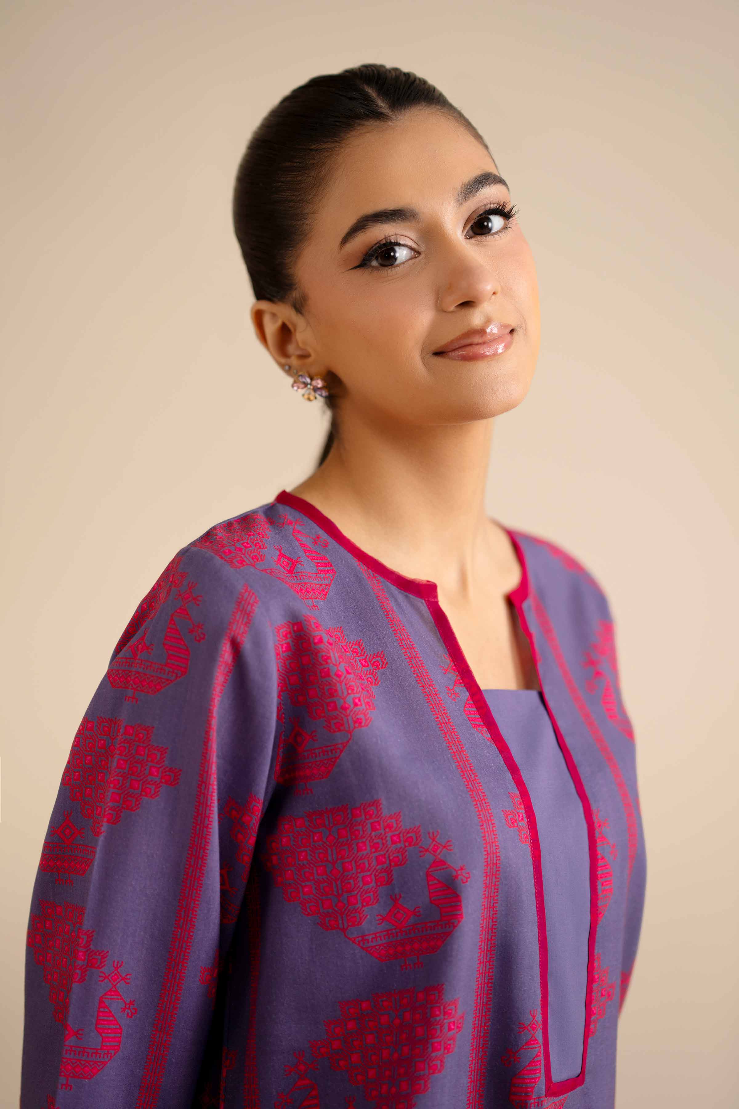 NishatUK - Purple Embroidered Tropical 2-piece ready to wear Dress