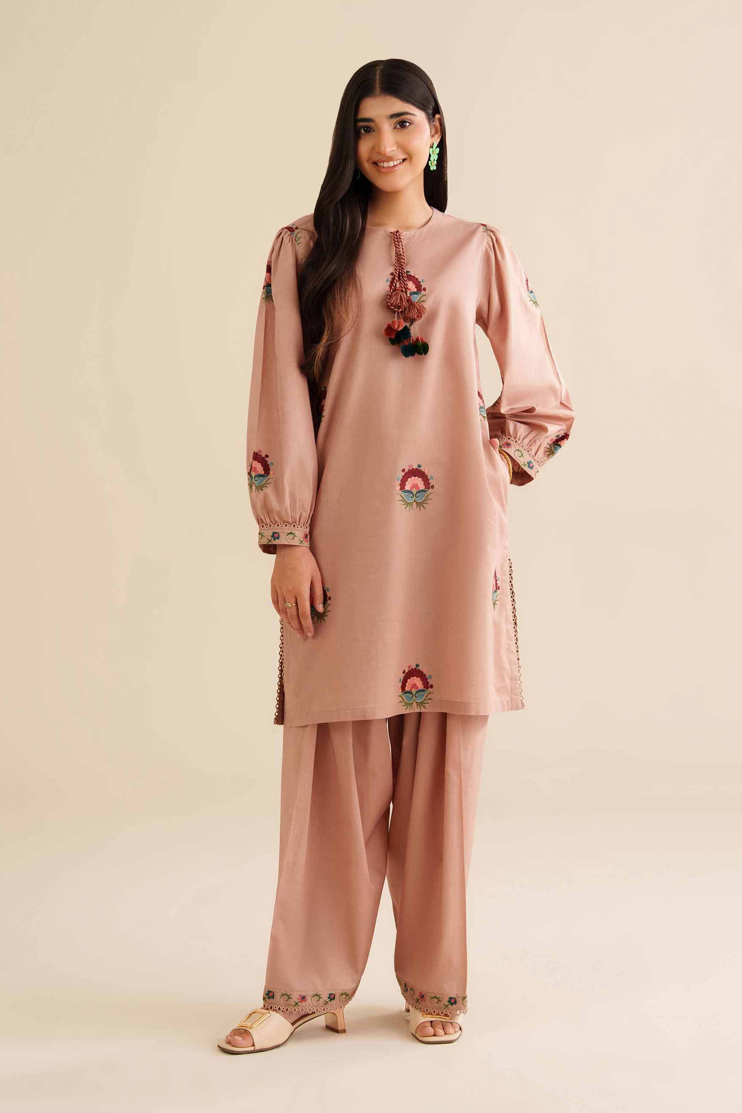 NishatUK - Beige Embroidered Tropical 2-piece ready to wear Dress