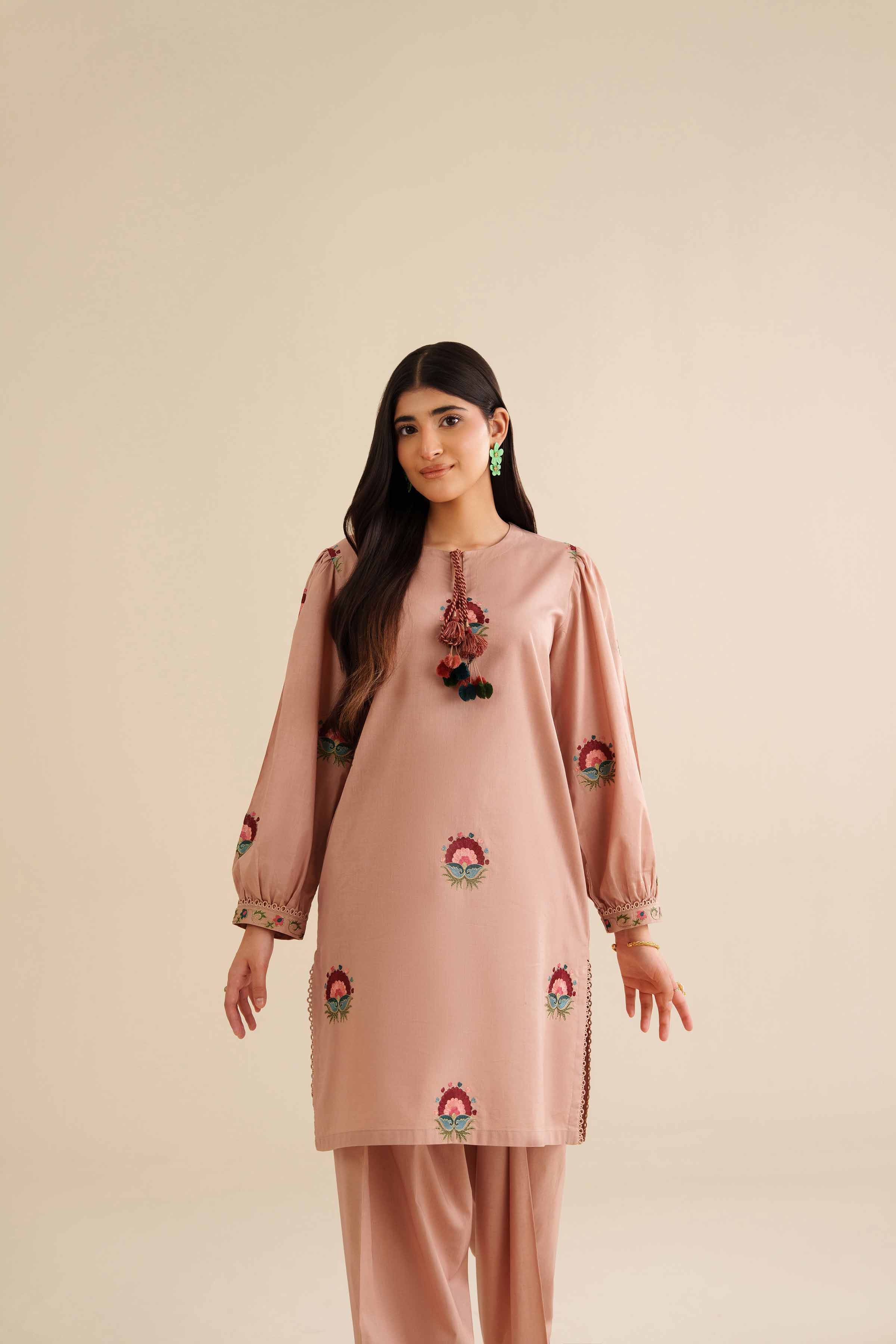 NishatUK - Beige Embroidered Tropical 2-piece ready to wear Dress