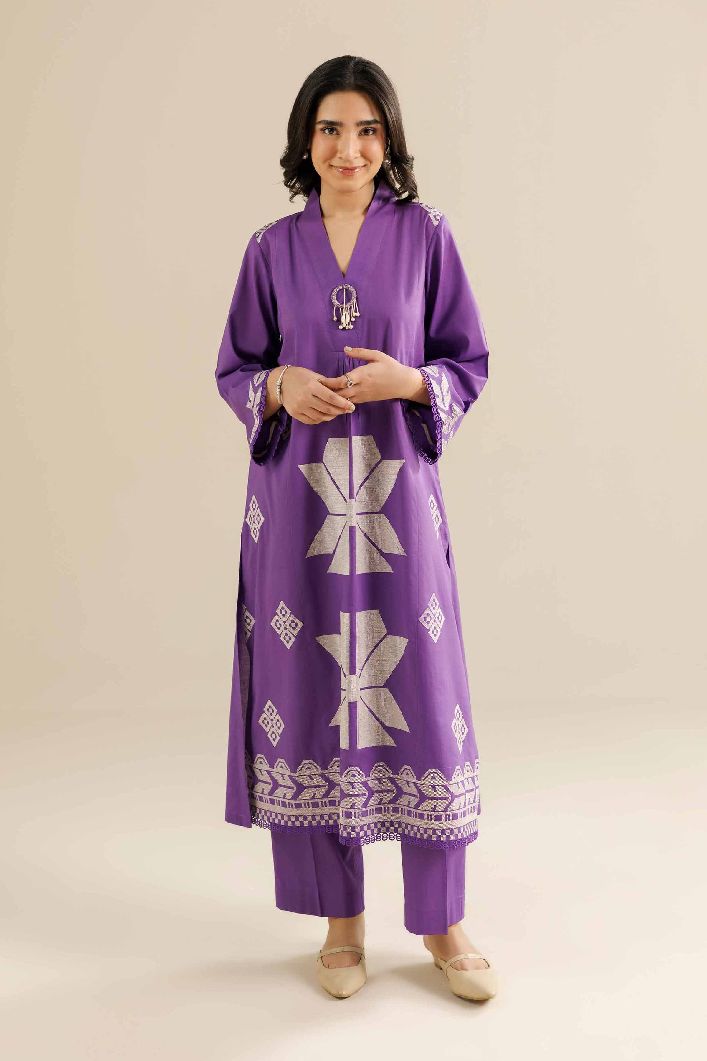 NishatUK - Purple Embroidered Tropical 2-piece ready to wear Dress