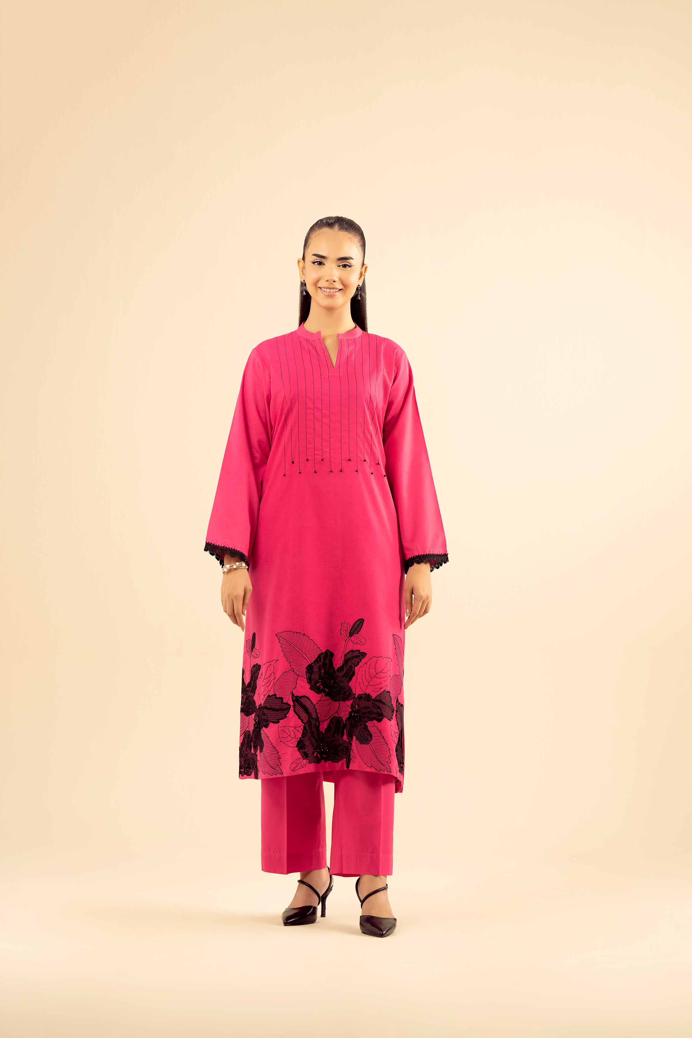 NishatUK - Shocking Pink Embroidered Tropical 2-piece ready to wear Dress