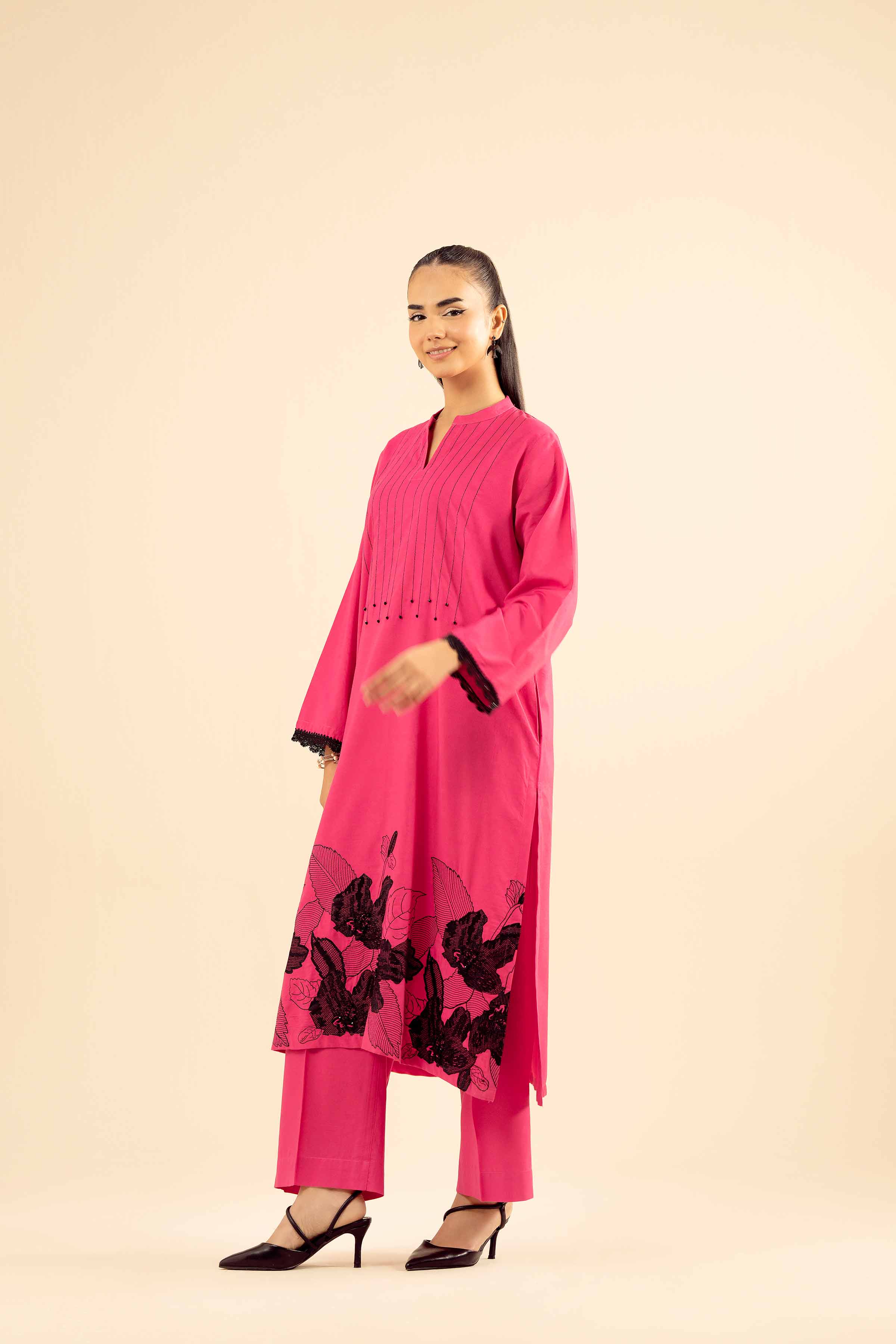 NishatUK - Shocking Pink Embroidered Tropical 2-piece ready to wear Dress