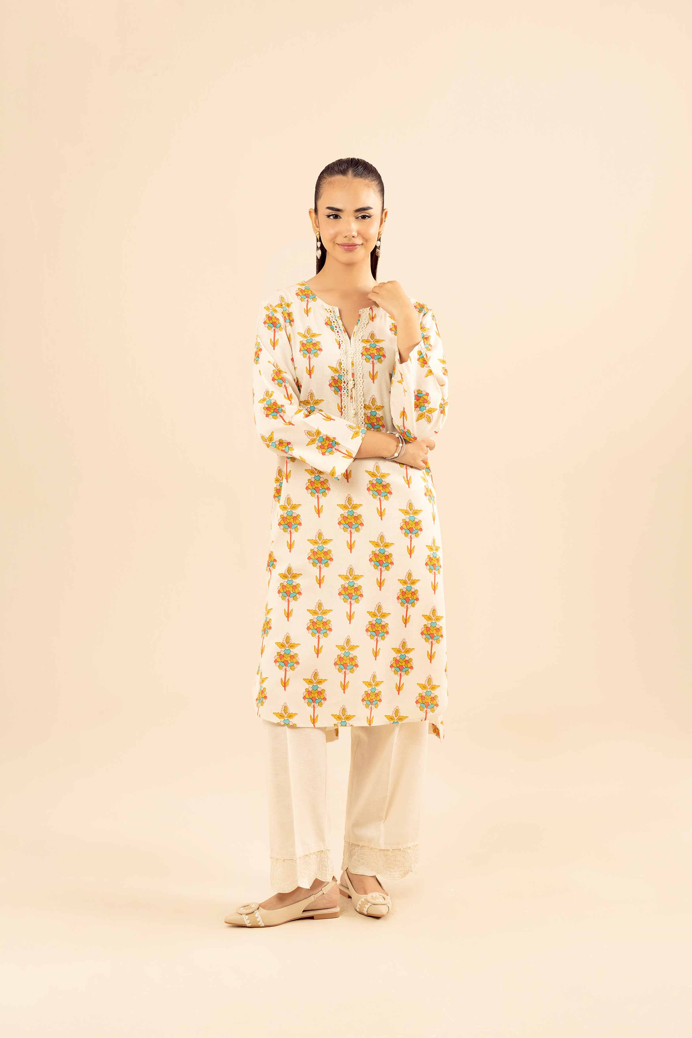 NishatUK - Off White Embroidered Karandi 2-piece ready to wear Dress