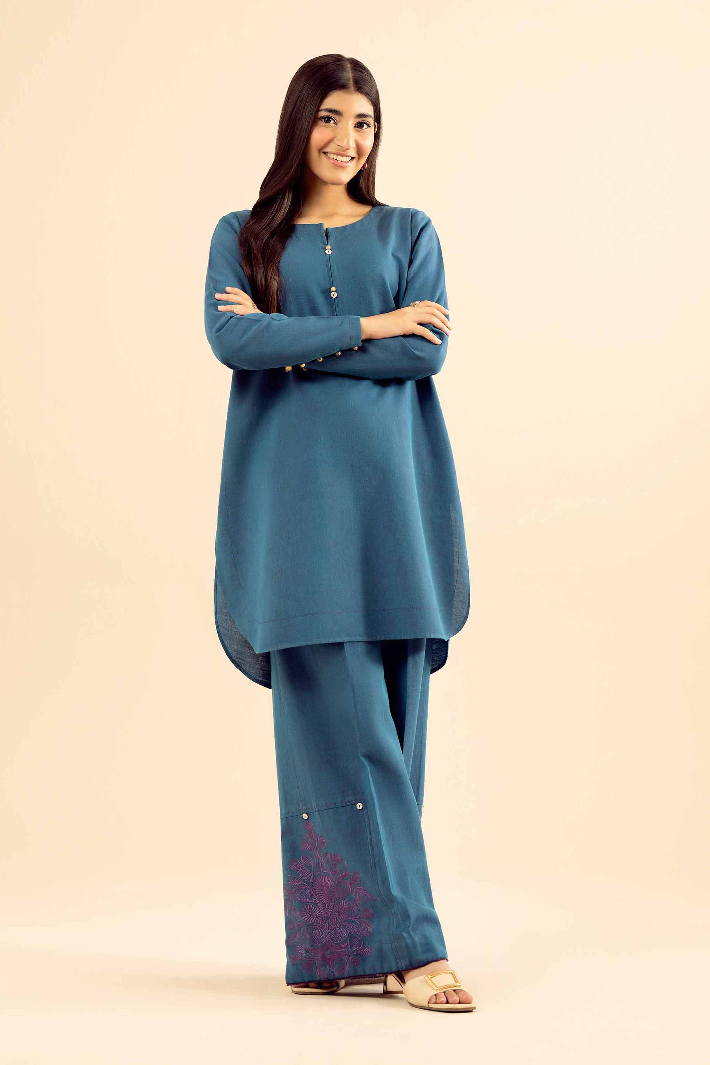 NishatUK - Blue Embroidered Tropical 2-piece ready to wear Dress