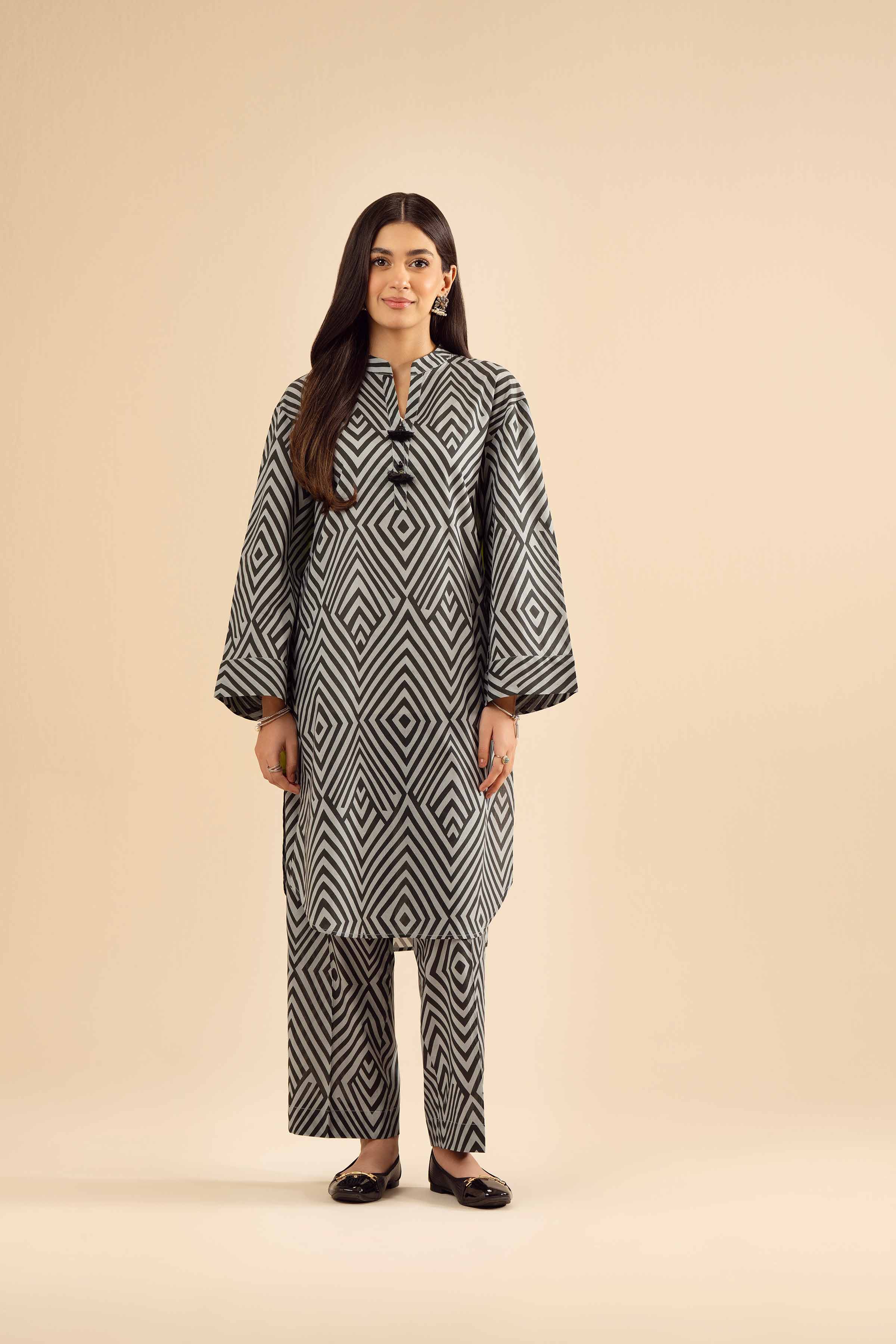 NishatUK - Grey Printed Cambric 2-piece ready to wear Dress
