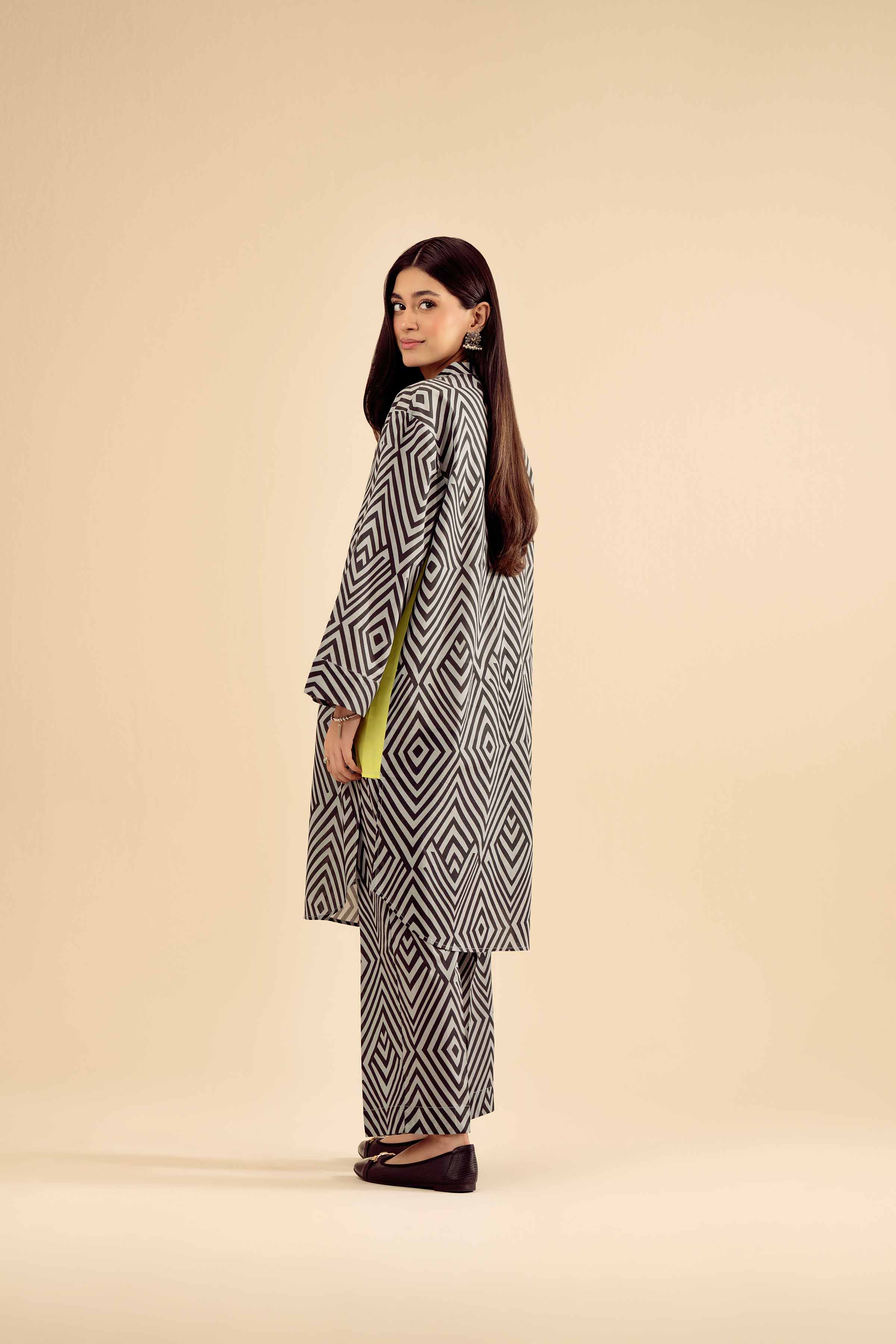 NishatUK - Grey Printed Cambric 2-piece ready to wear Dress