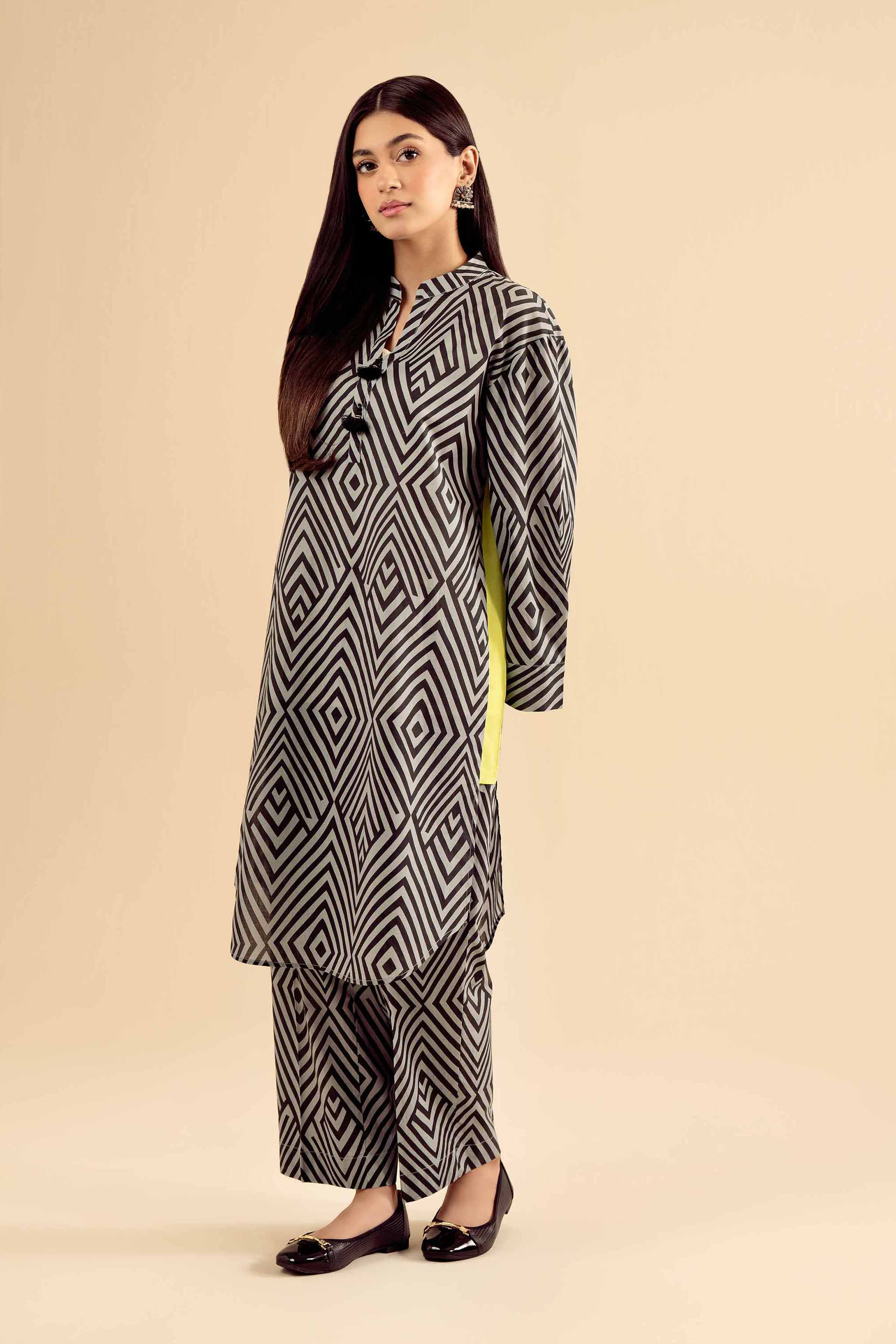 NishatUK - Grey Printed Cambric 2-piece ready to wear Dress