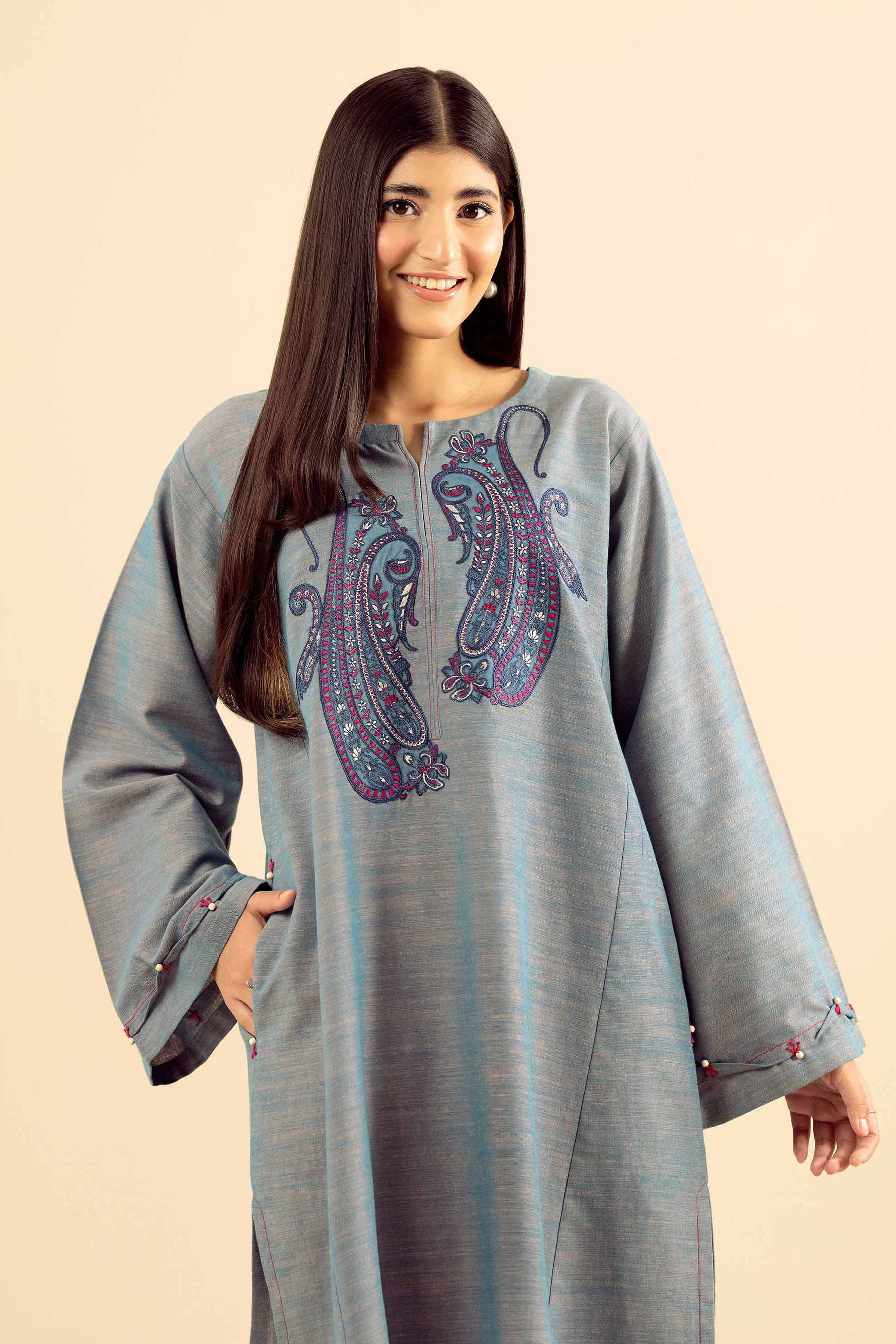 NishatUK - Blue Embroidered Khaddar 2-piece ready to wear Dress