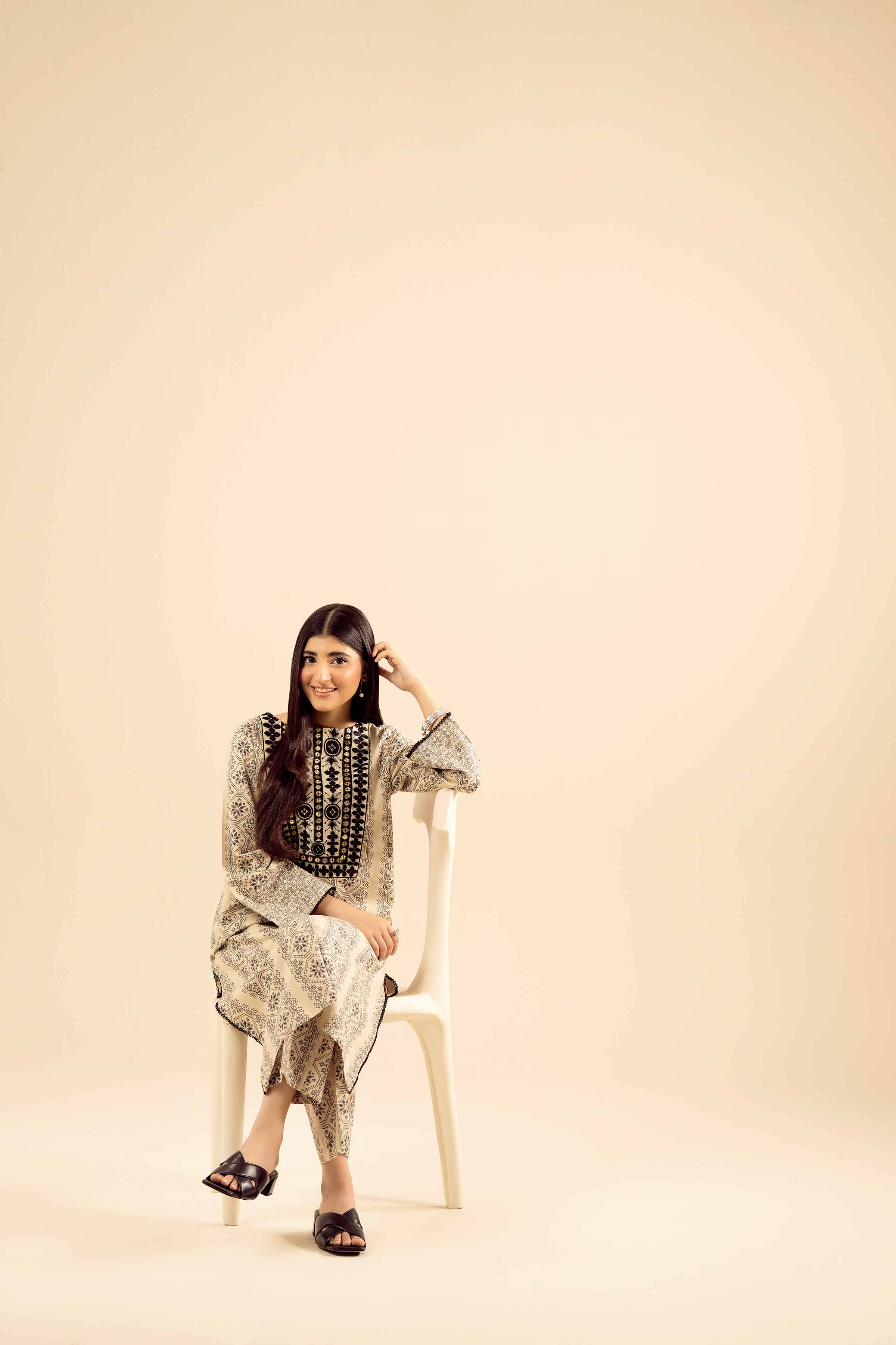 NishatUK - Beige Embroidered Khaddar 2-piece ready to wear Dress